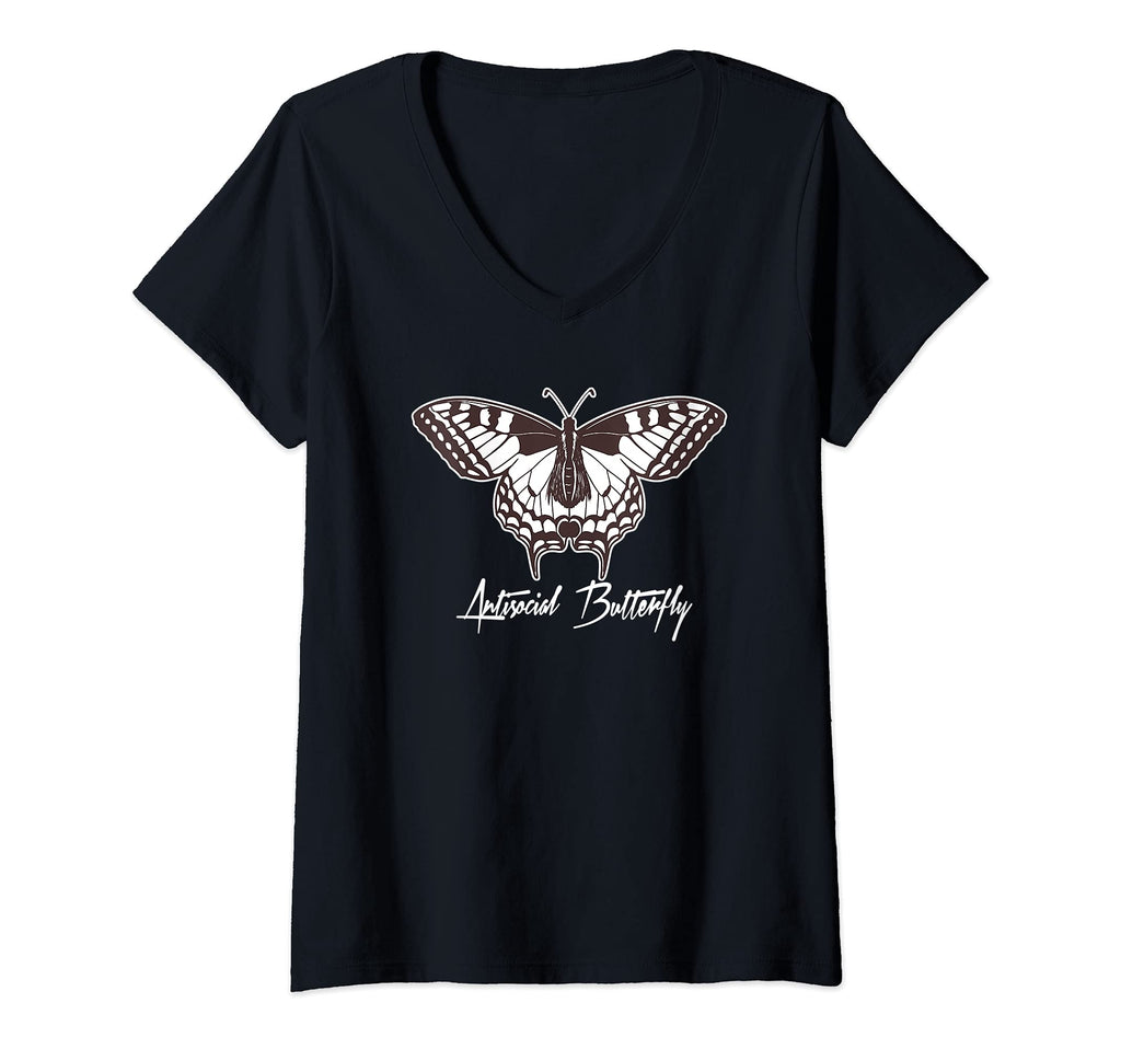 Womens Antisocial Butterfly V Neck T-Shirt - Novelty Apparel for Adults - T-Shirt, Sweatshirt, Hoodie