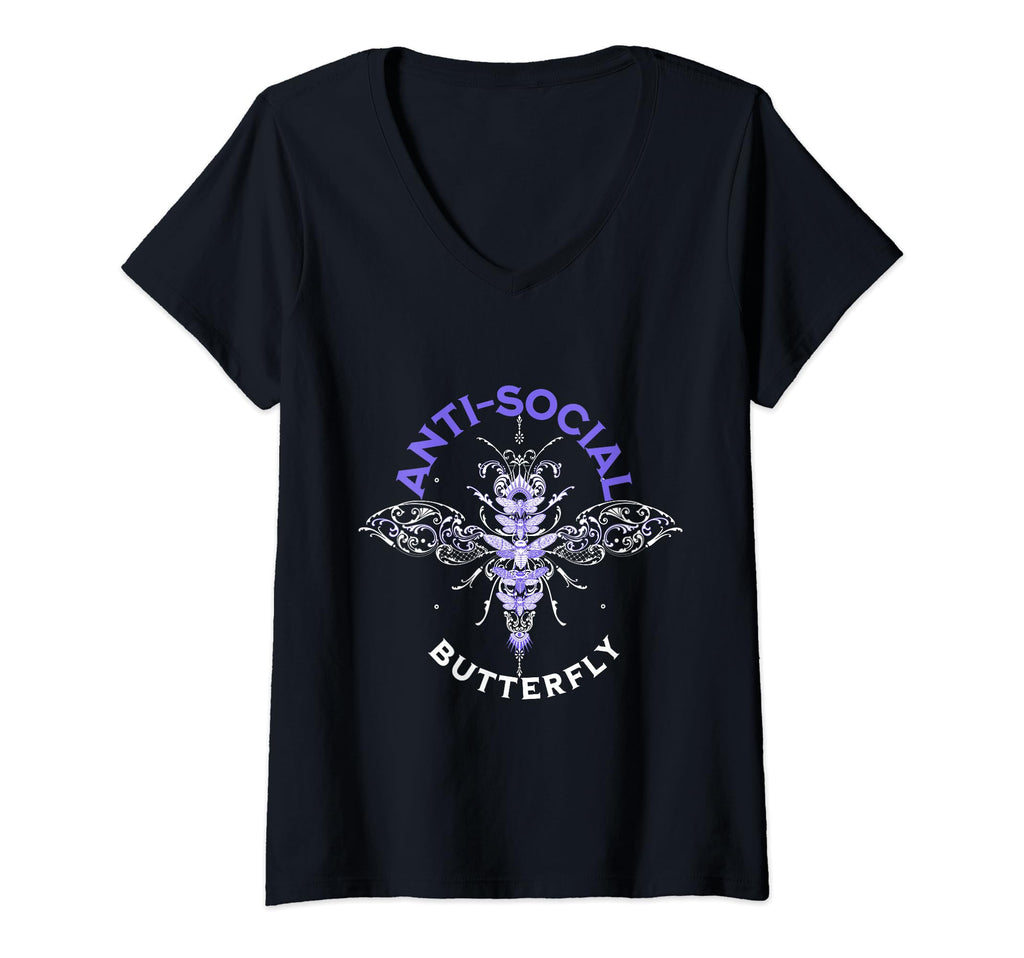 Womens Anti Social Butterfly Moth T-Shirt - Minimalist Print for Adults - T-Shirt, Sweatshirt, Hoodie