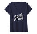 Anti Social Butterfly V Neck T-Shirt - Streetwear Style Unisex - T-Shirt, Sweatshirt, Hoodie