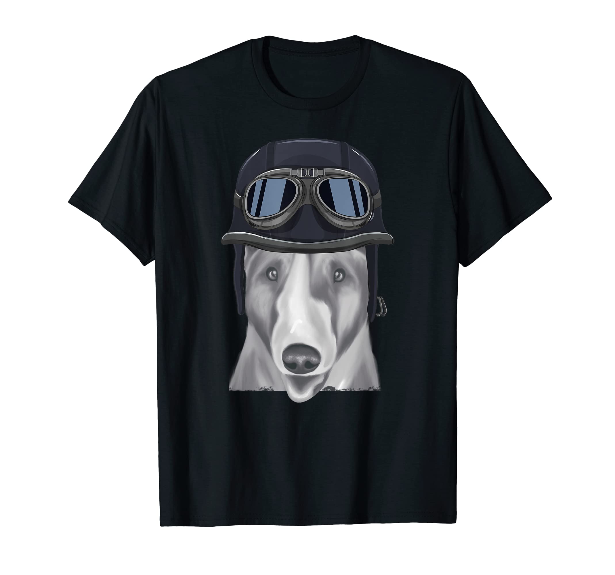 Bull Terrier Wearing Motorcycle Helmet T-Shirt - Fun Novelty Design Unisex - T-Shirt, Sweatshirt, Hoodie