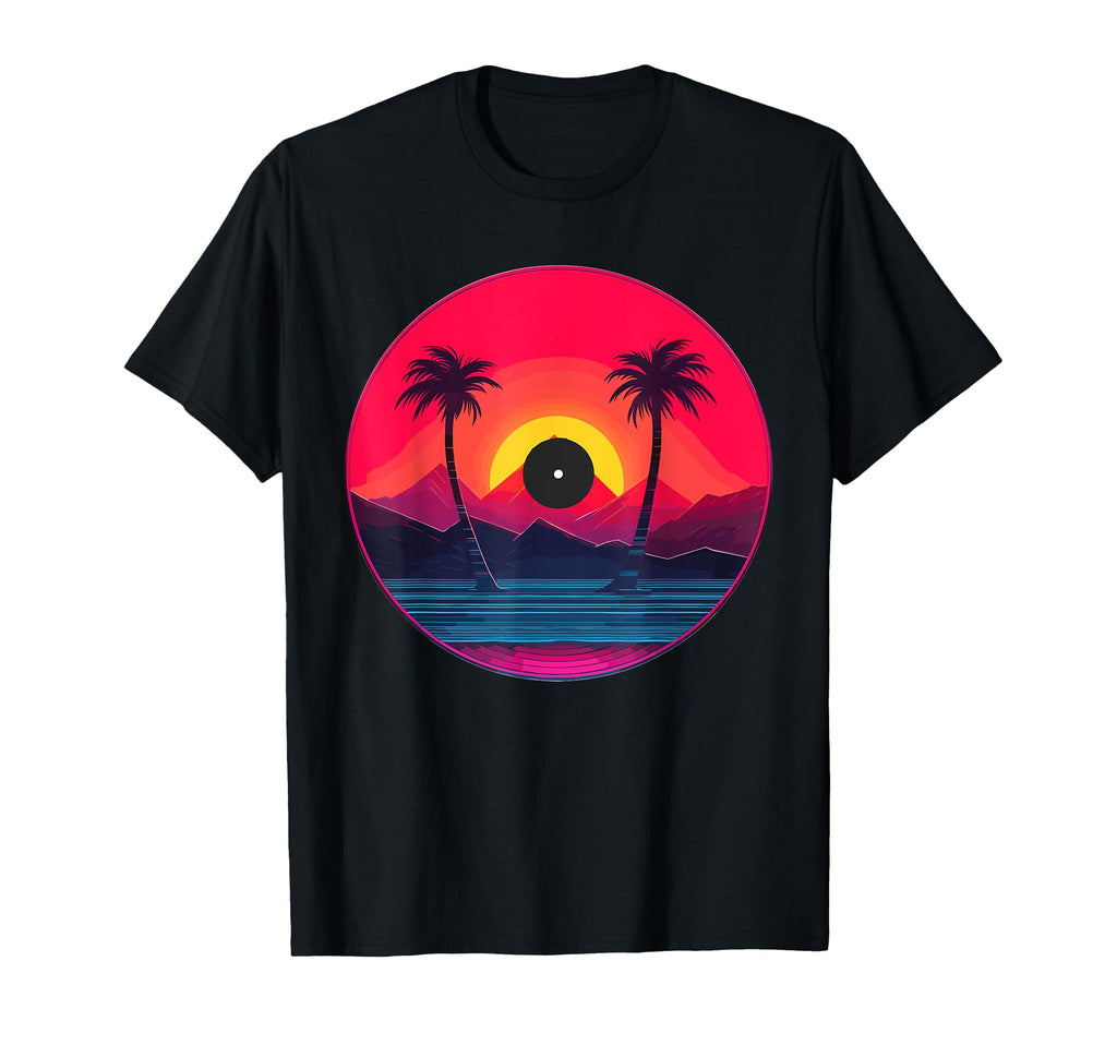 Palm Tree Vinyl Record Vaporwave T-Shirt - Casual Everyday Wear for Adults - T-Shirt, Sweatshirt, Hoodie