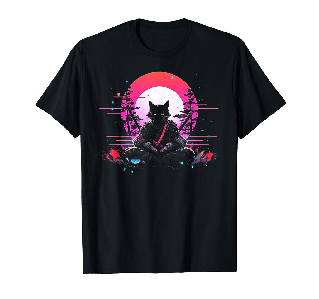 Synthwave Cat Samurai Mediation T-Shirt - Streetwear Style Men Women - T-Shirt, Sweatshirt, Hoodie