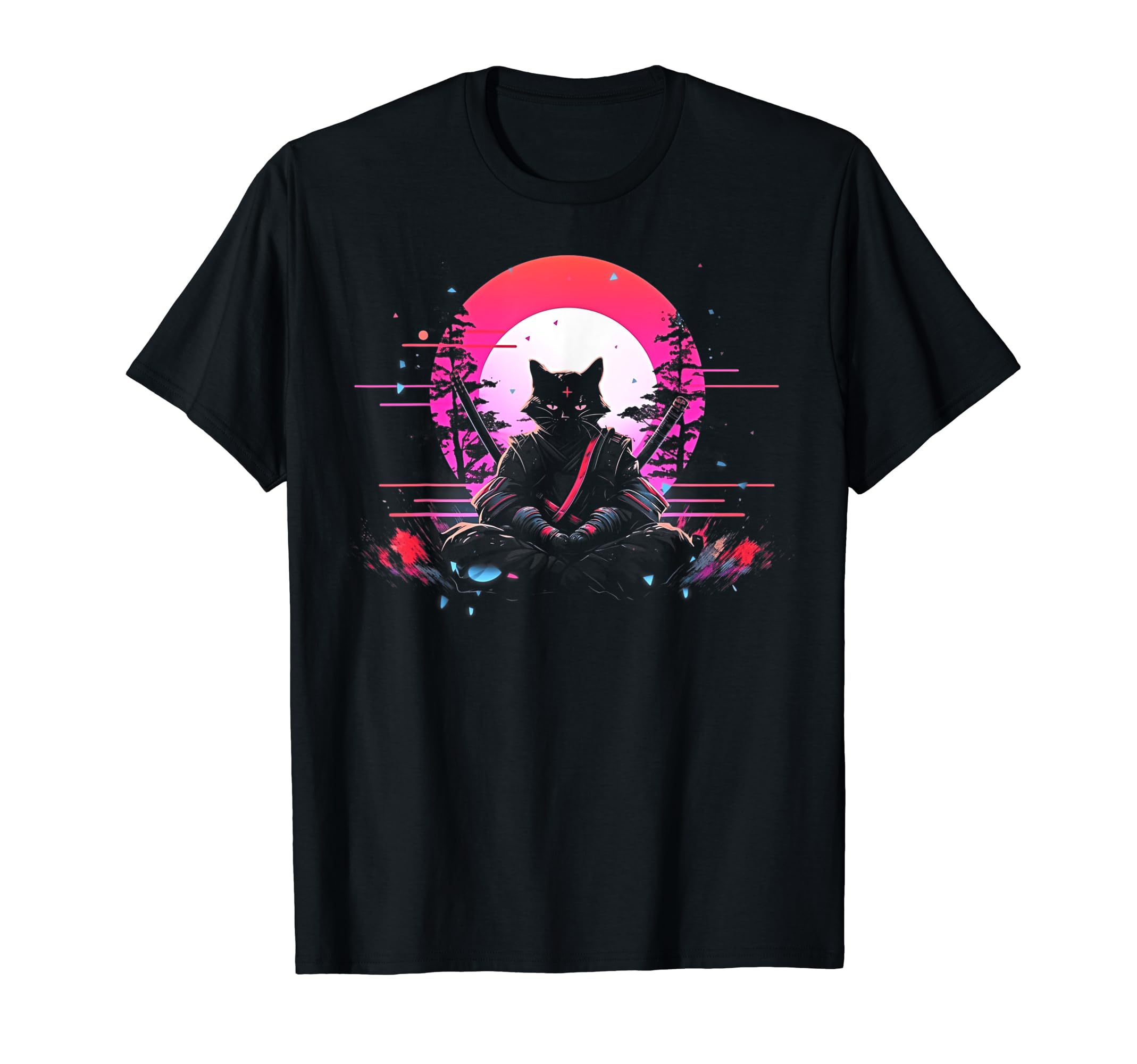 Synthwave Cat Samurai Mediation T-Shirt - Streetwear Style Men Women - T-Shirt, Sweatshirt, Hoodie