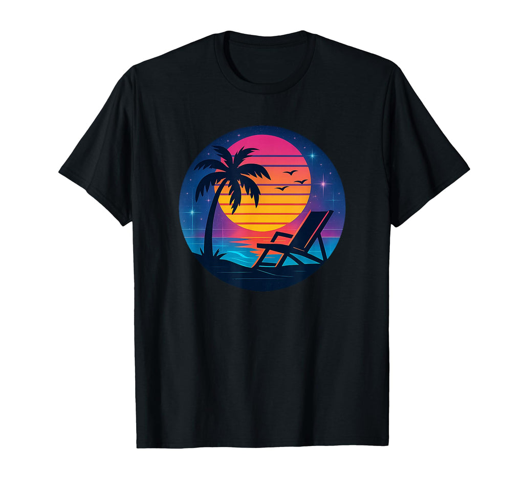 Beach Sunset 70S 80S Nostalgic Synthwave T-Shirt - Unique Graphic Men Women - T-Shirt, Sweatshirt, Hoodie