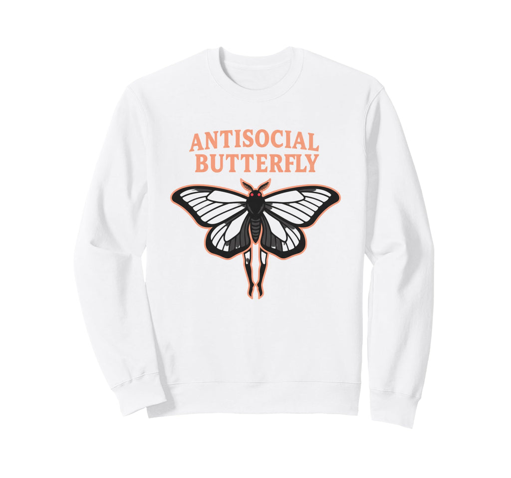 Antisocial Butterfly Introvert Moth Sweatshirt - Unique Graphic Unisex - T-Shirt, Sweatshirt, Hoodie