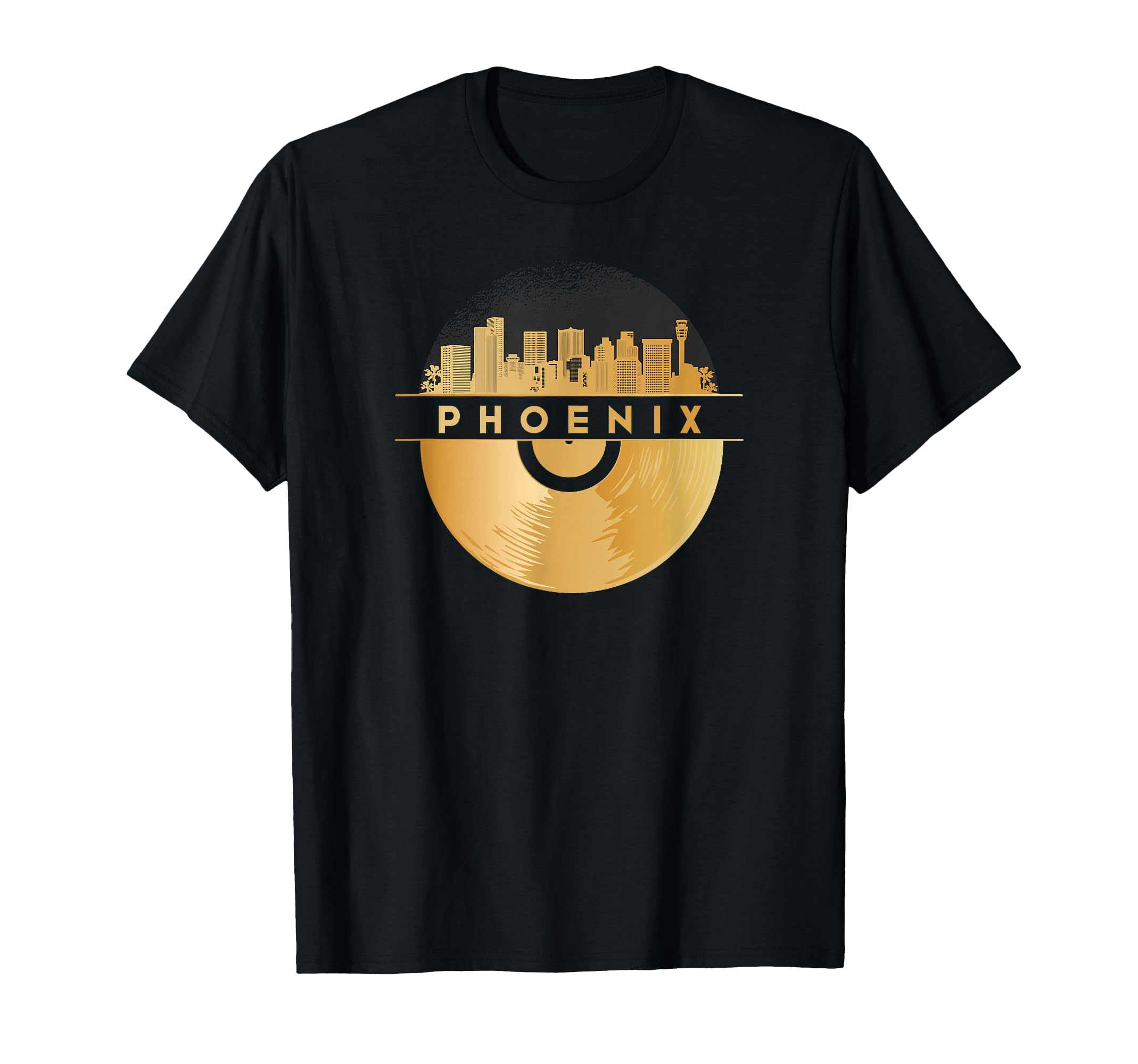 Vinyl Record Player Disco Music Skyline T-Shirt - Trendy Graphic Men Women - T-Shirt, Sweatshirt, Hoodie