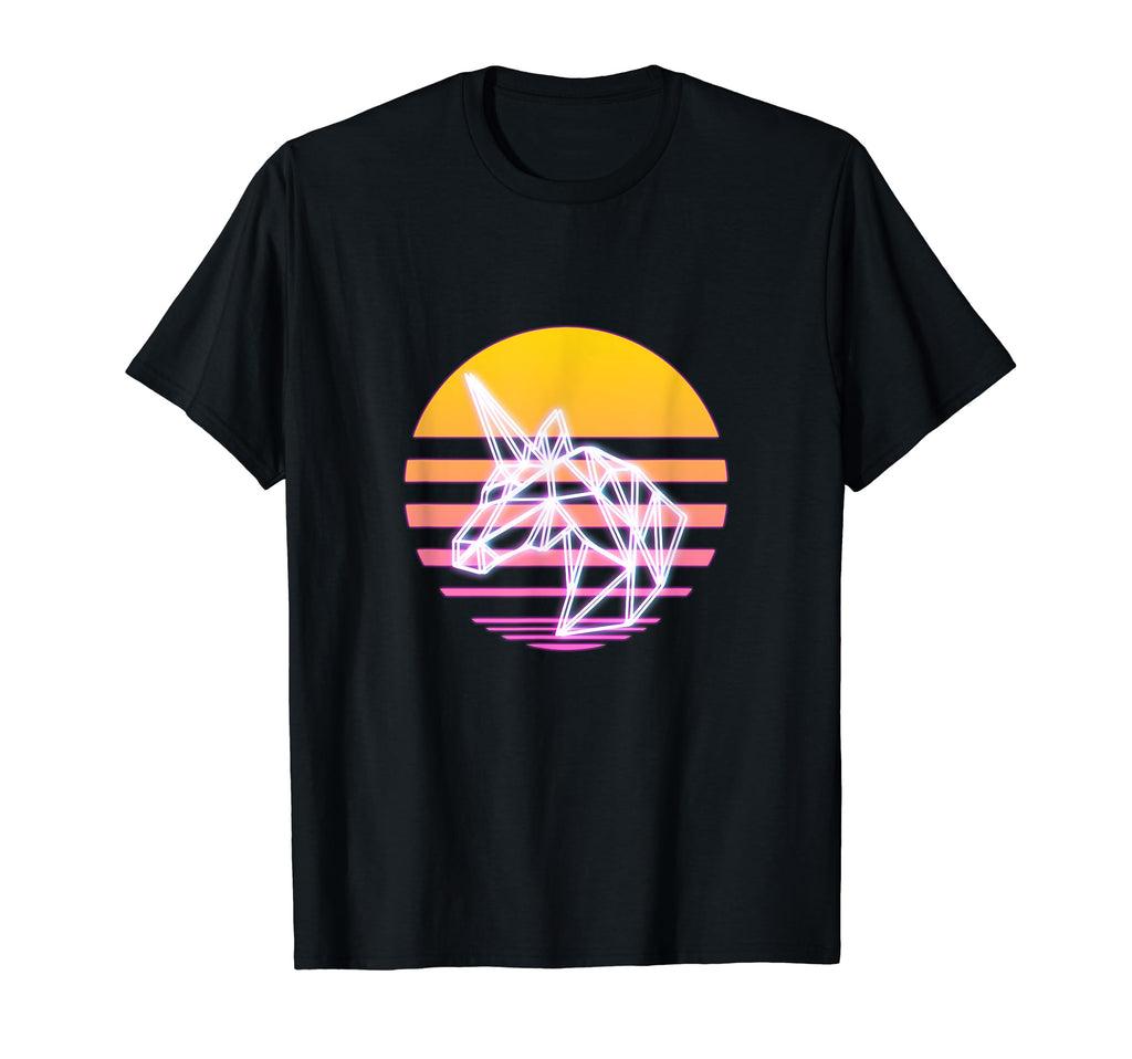 80S Neon Sign Poly Geometric Unicorn T-Shirt - Aesthetic Graphic Unisex - T-Shirt, Sweatshirt, Hoodie
