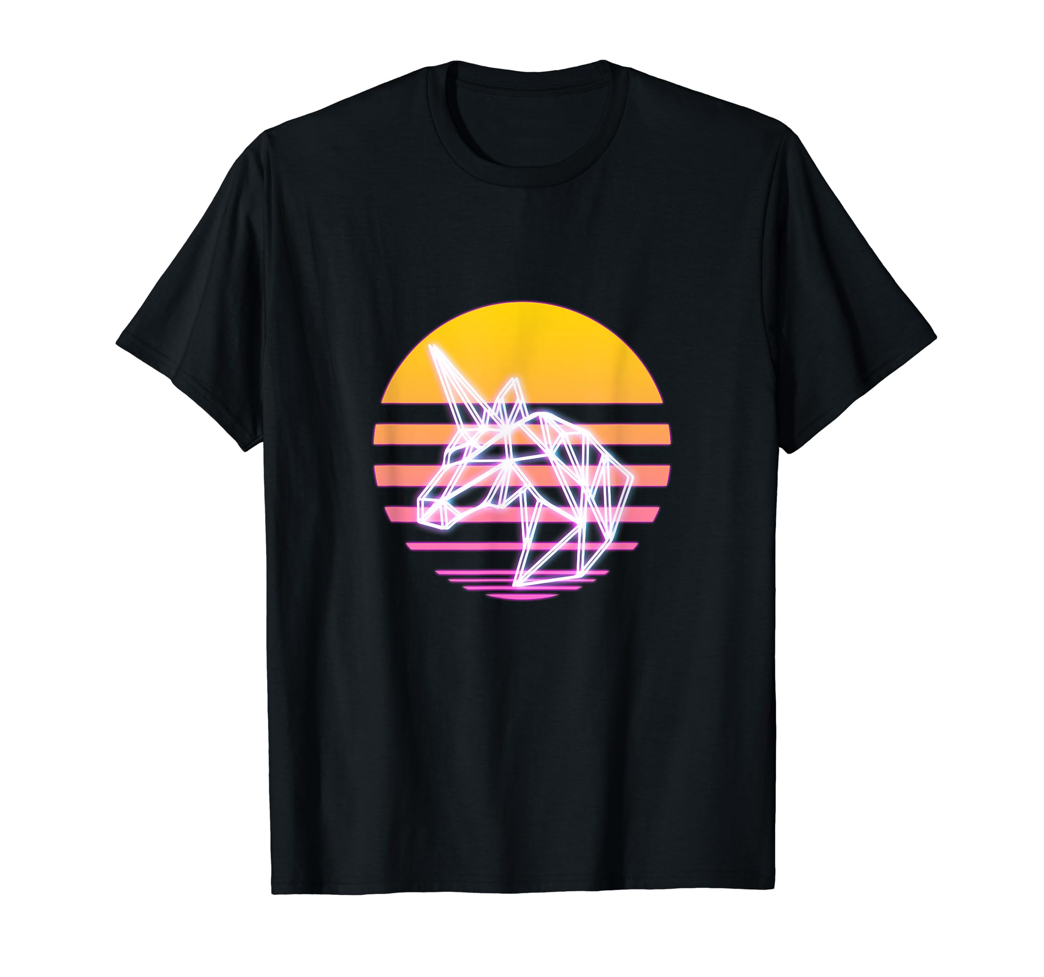 80S Neon Sign Poly Geometric Unicorn T-Shirt - Aesthetic Graphic Unisex - T-Shirt, Sweatshirt, Hoodie