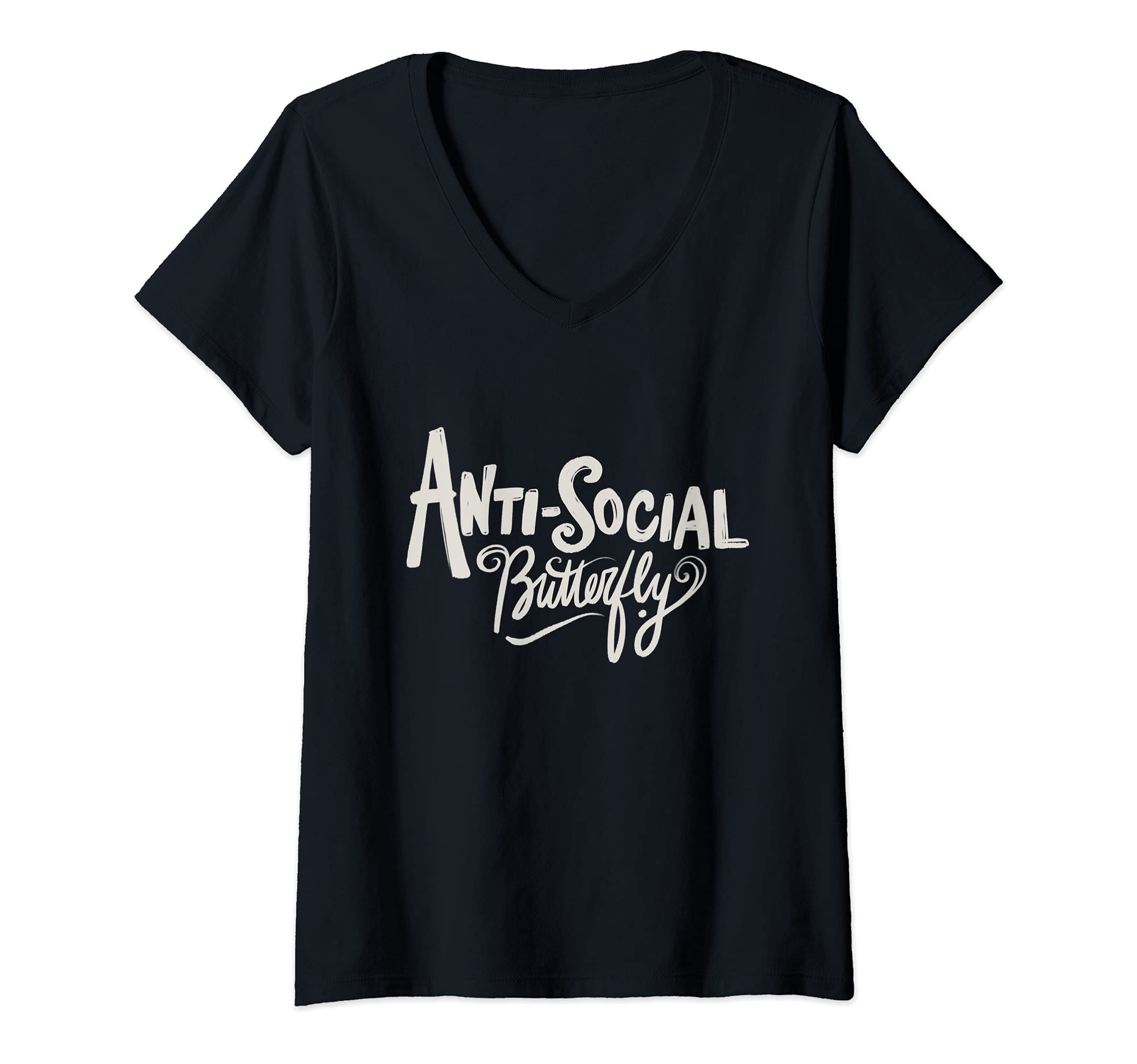 Womens Anti Social Butterfly V Neck T-Shirt - Custom Art Print Unisex - T-Shirt, Sweatshirt, Hoodie
