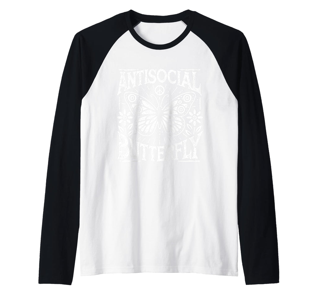 Antisocial Butterfly Raglan Sweatshirt - Casual Everyday Wear for Adults - T-Shirt, Sweatshirt, Hoodie