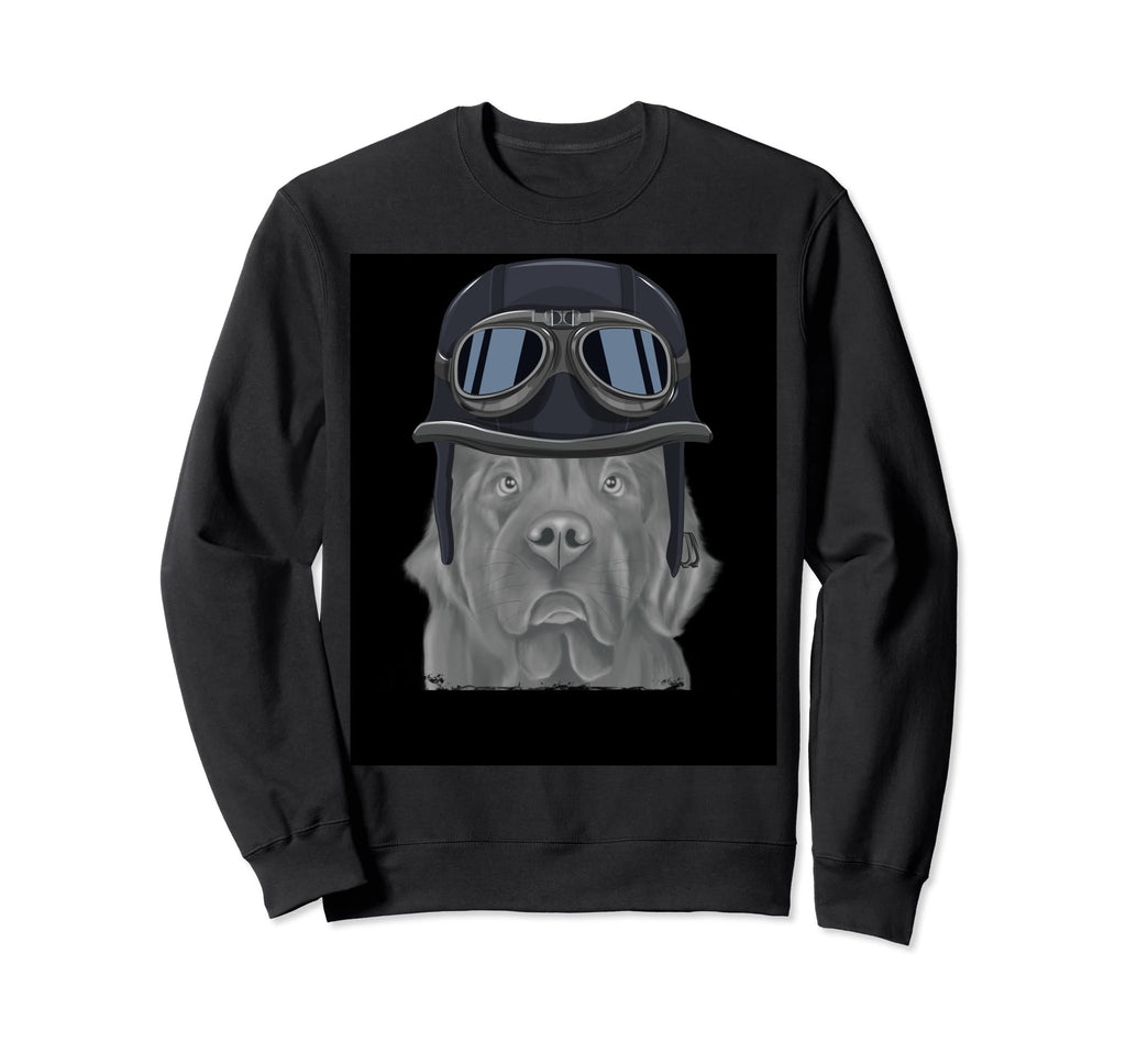 Newfoundland Wearing Motorcycle Helmet Sweatshirt - Custom Art Print Unisex - T-Shirt, Sweatshirt, Hoodie