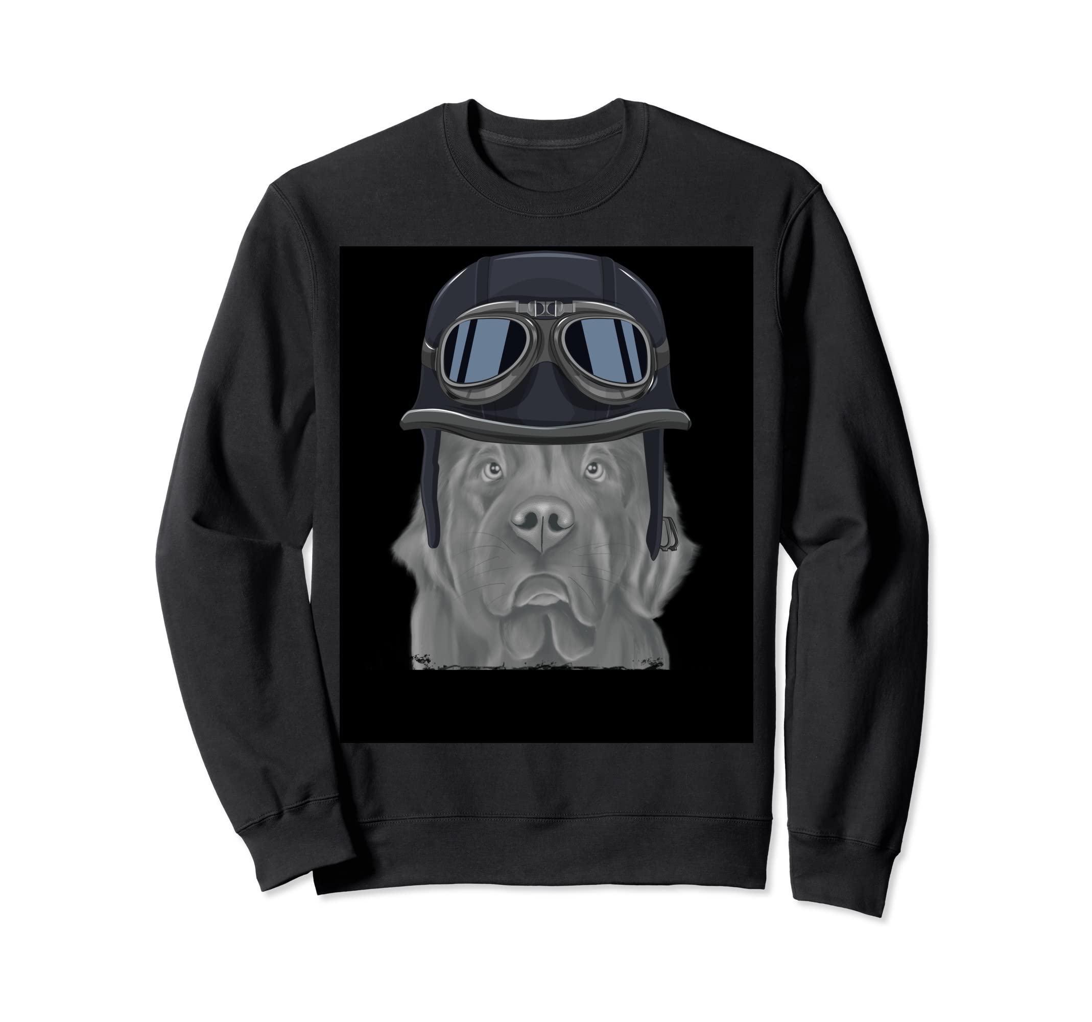 Newfoundland Wearing Motorcycle Helmet Sweatshirt - Custom Art Print Unisex - T-Shirt, Sweatshirt, Hoodie