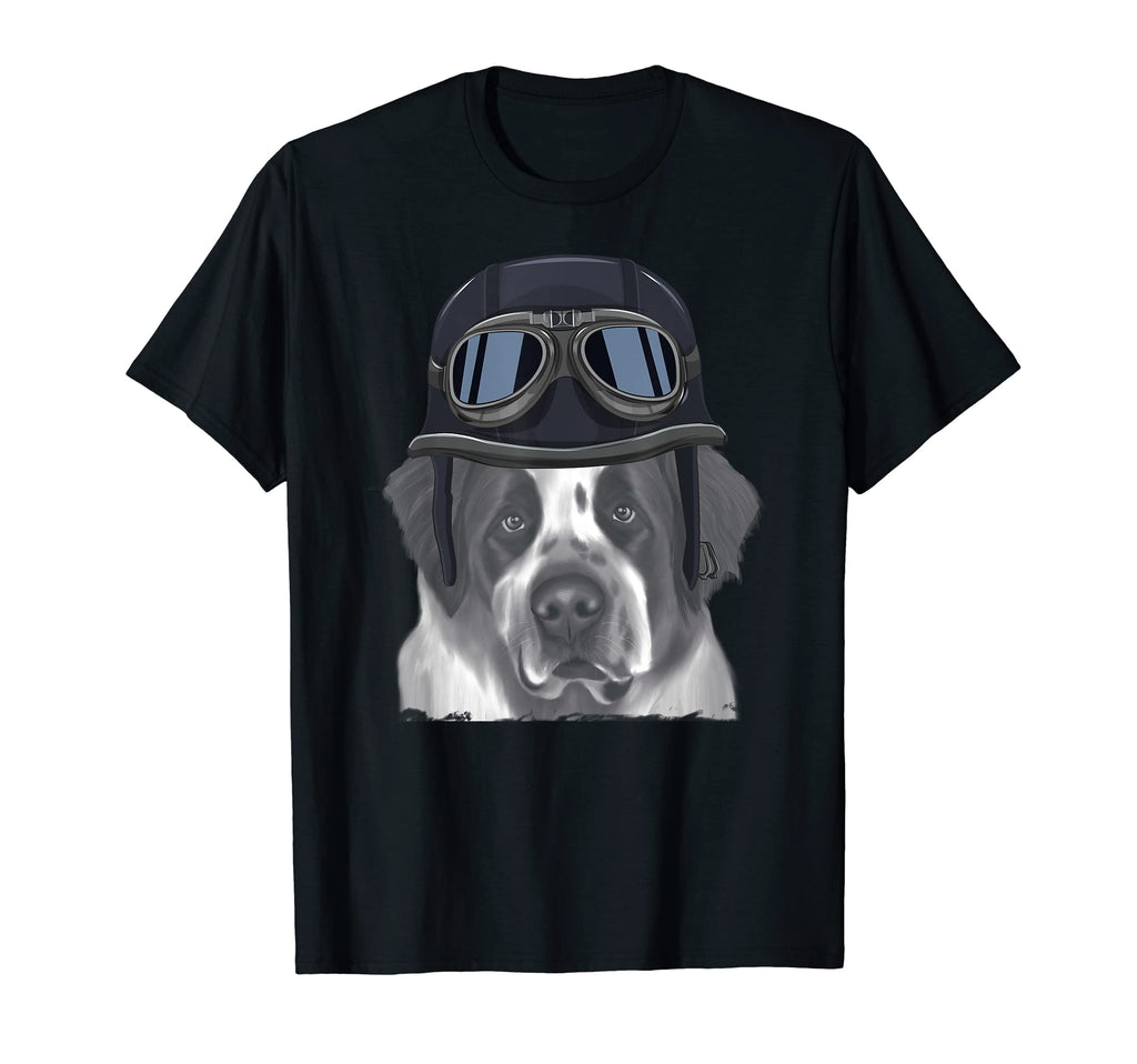 St Bernard Wearing Motorcycle Helmet T-Shirt - Custom Art Print Unisex - T-Shirt, Sweatshirt, Hoodie