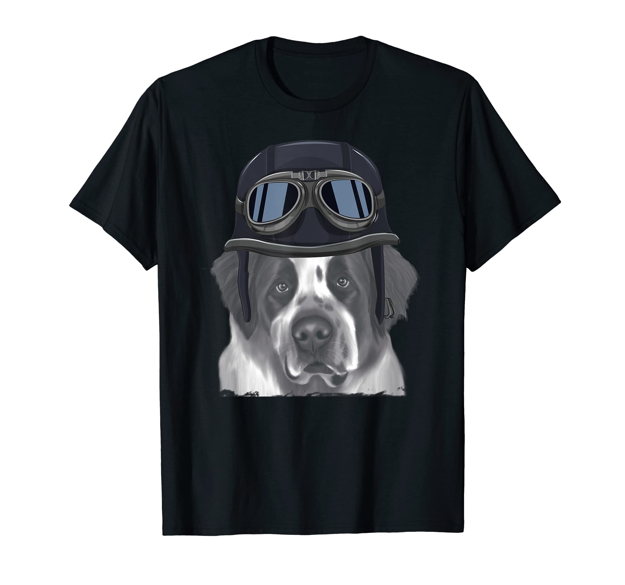 St Bernard Wearing Motorcycle Helmet T-Shirt - Custom Art Print Unisex - T-Shirt, Sweatshirt, Hoodie