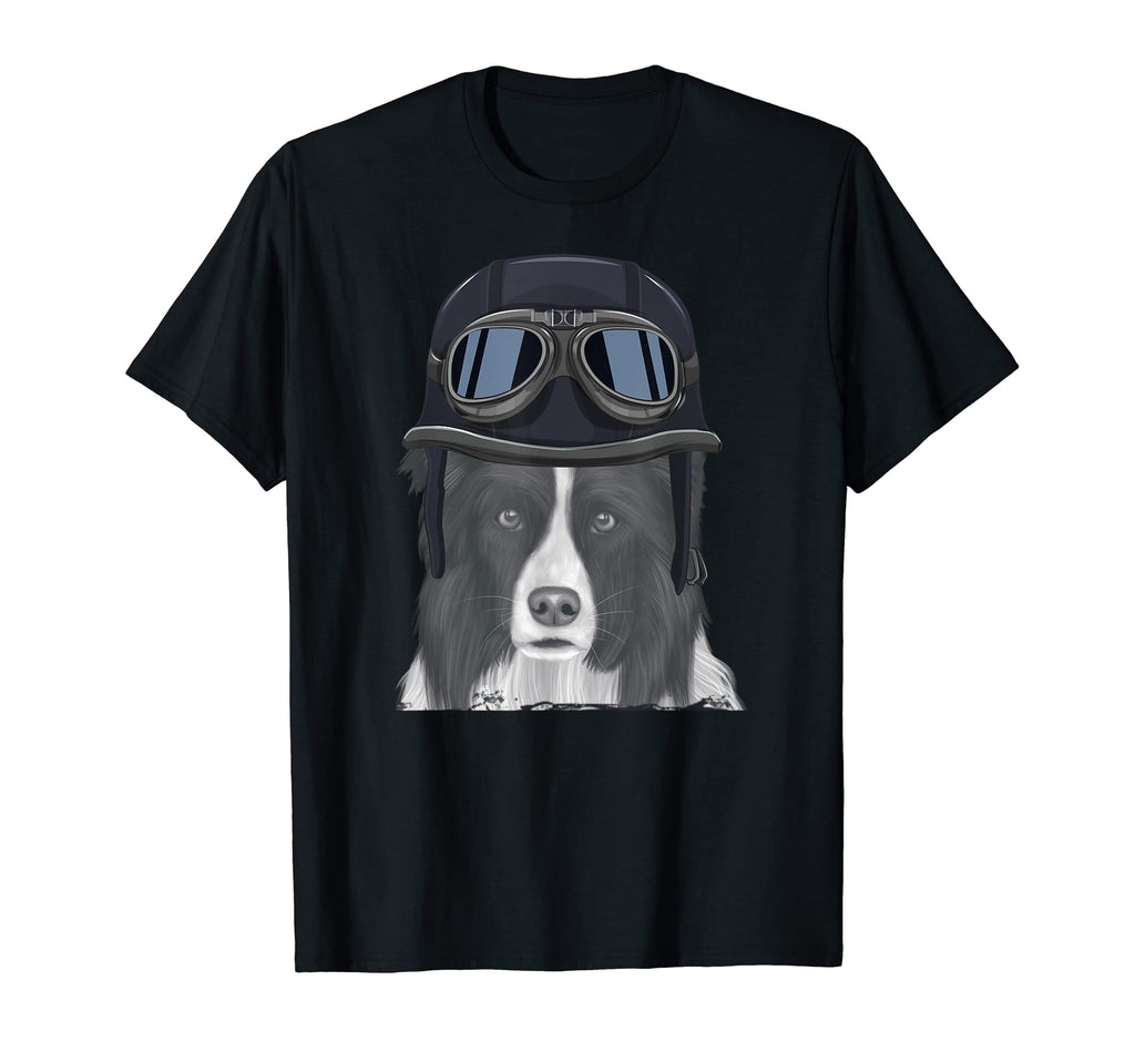 Border Collie Wearing Motorcycle T-Shirt - Custom Art Print for Adults - T-Shirt, Sweatshirt, Hoodie