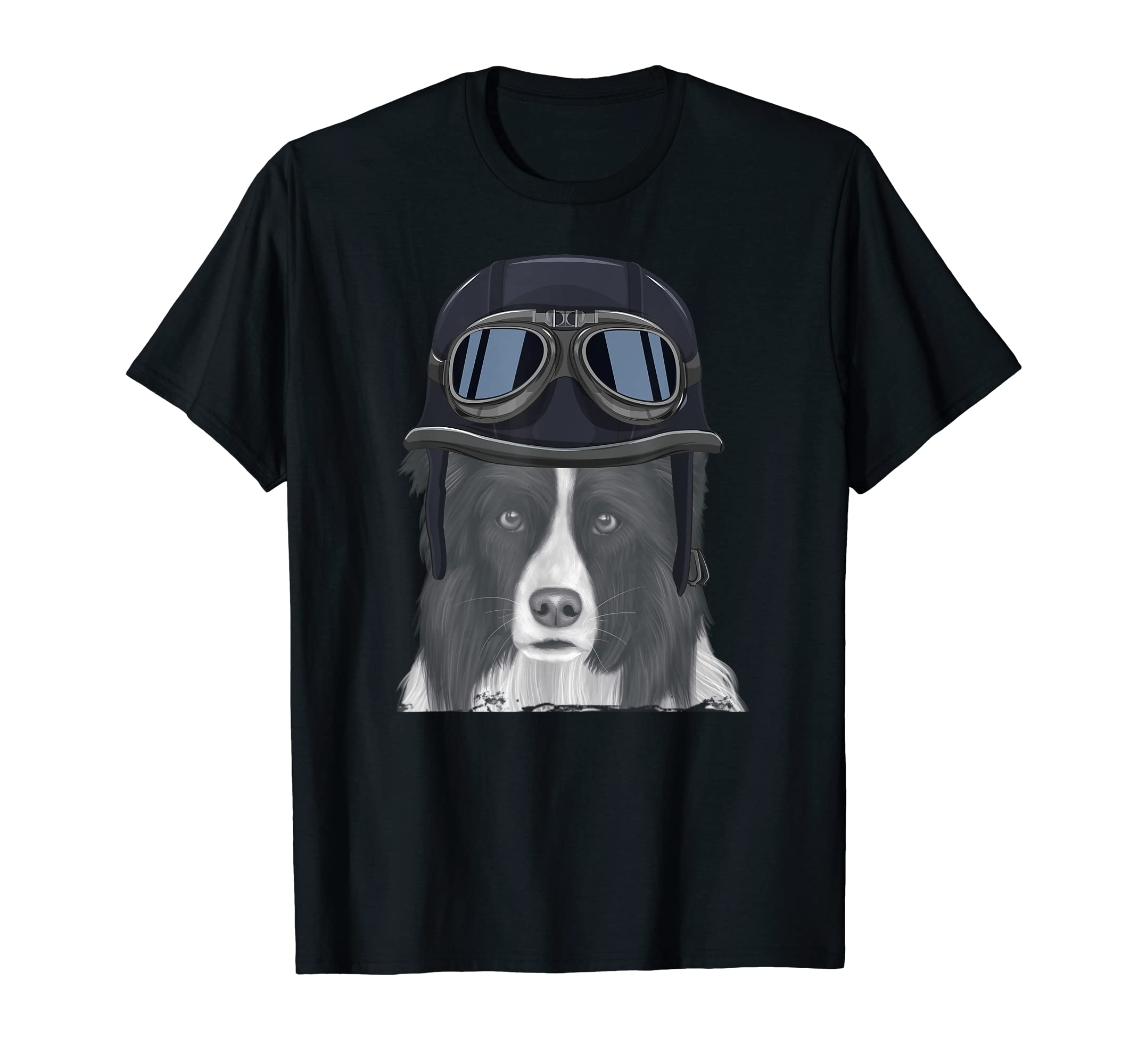 Border Collie Wearing Motorcycle T-Shirt - Custom Art Print for Adults - T-Shirt, Sweatshirt, Hoodie