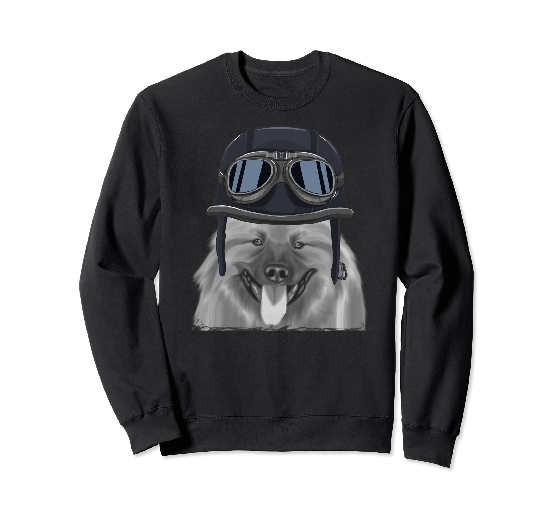 Keeshond Wearing Motorcycle Helmet Sweatshirt - Minimalist Print Unisex - T-Shirt, Sweatshirt, Hoodie