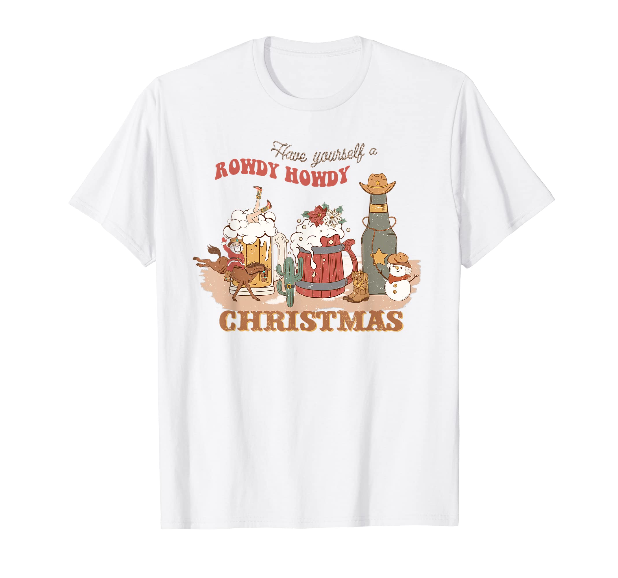 Western Howdy Santa Cowboy Drinking T-Shirt - Aesthetic Graphic Men Women - T-Shirt, Sweatshirt, Hoodie