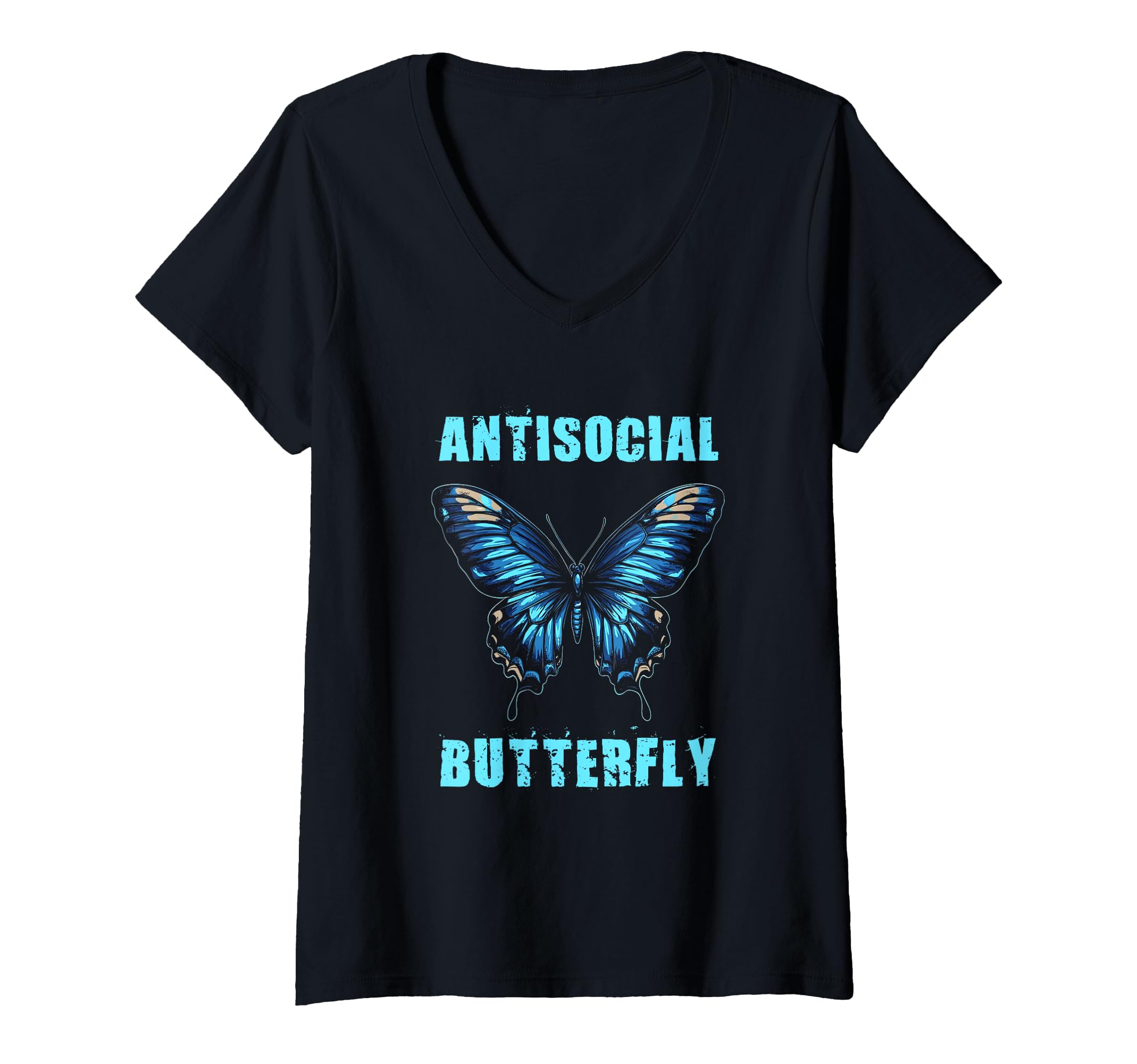 Womens Antisocial Butterfly V Neck T-Shirt - Novelty Apparel for Adults - T-Shirt, Sweatshirt, Hoodie