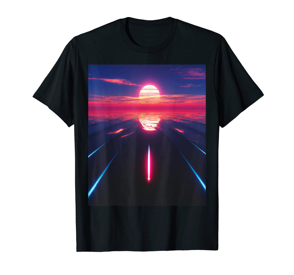 Vaporwave Aesthetic Sunset Above T-Shirt - Custom Art Print for Adults - T-Shirt, Sweatshirt, Hoodie