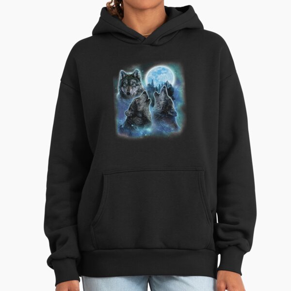 Three Grey Wolves and Icy Full Moon Swirl with Galaxy - Adult & Kids T-Shirts, Sweatshirts & Hoodies apparel design preview 1