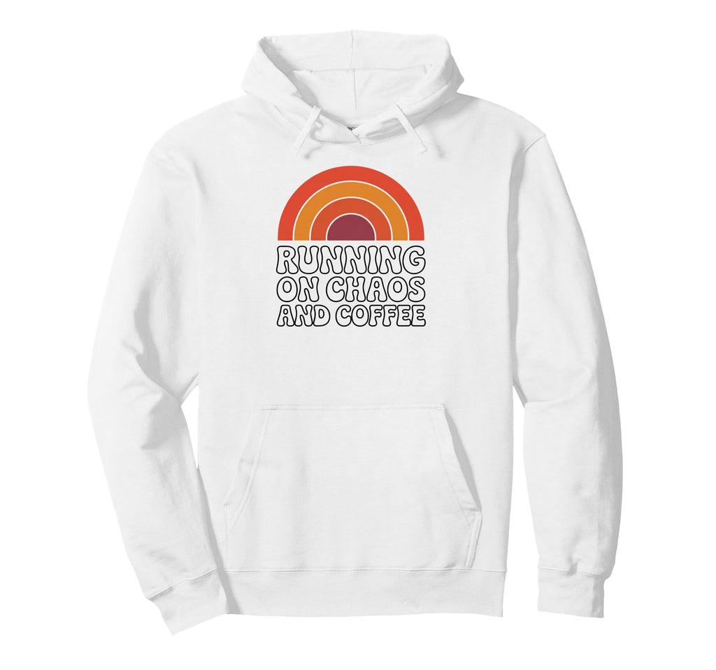 Running Chaos And Coffee Funny 70S Rainbow Hoodie - Minimalist Print Unisex - T-Shirt, Sweatshirt, Hoodie