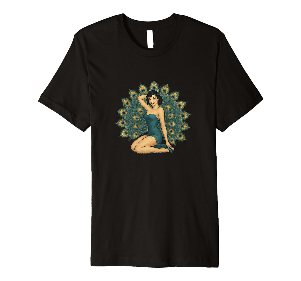Pinup Peacock Sexy Cheesecake T-Shirt - Graphic Print Unisex - T-Shirt, Sweatshirt, Hoodie