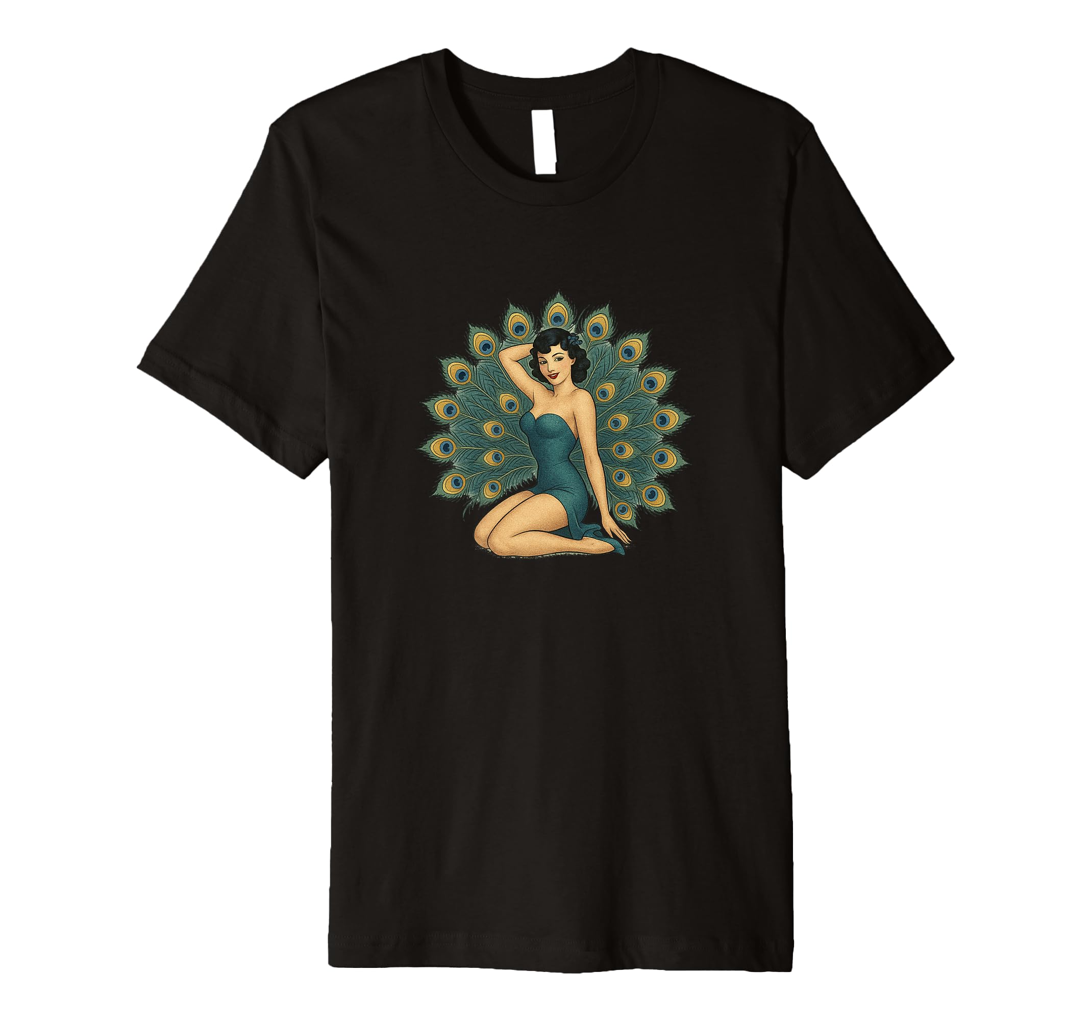 Pinup Peacock Sexy Cheesecake T-Shirt - Graphic Print Unisex - T-Shirt, Sweatshirt, Hoodie