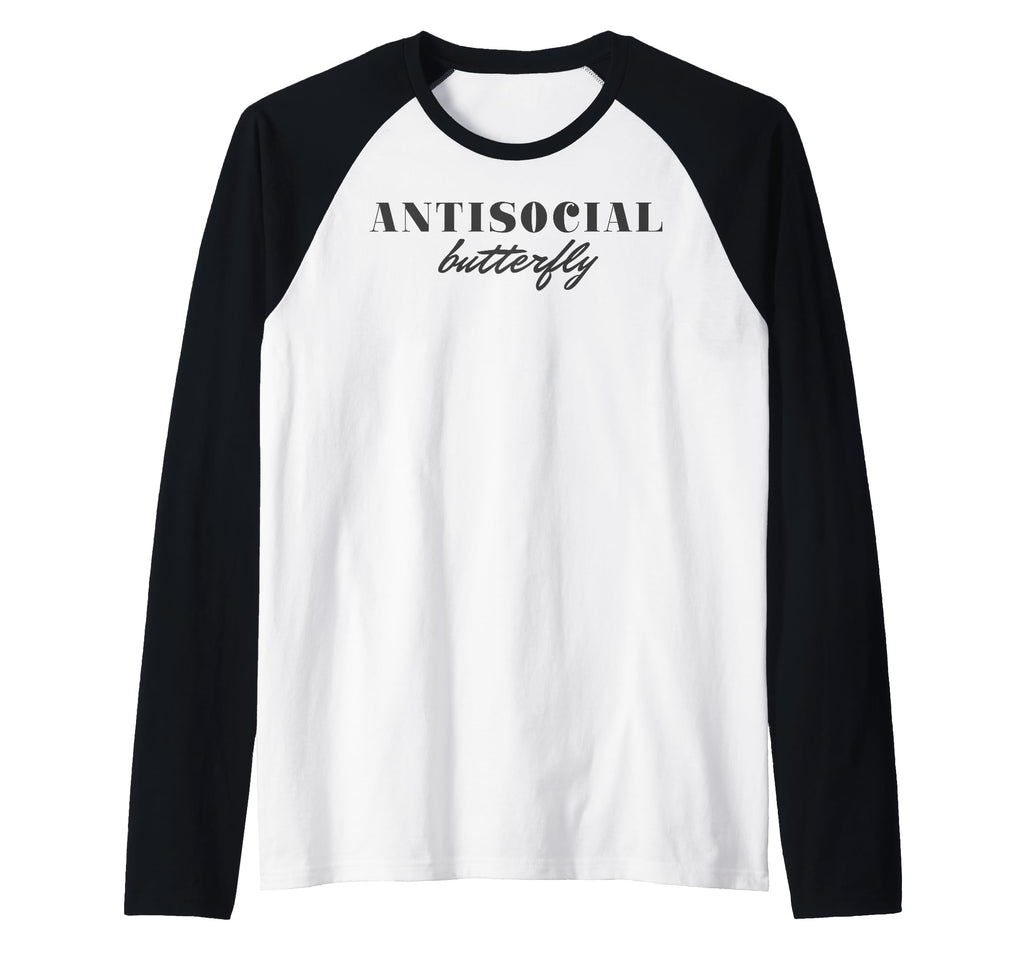 Antisocial Butterfly Text Raglan Baseball Hoodie - Aesthetic Graphic Unisex - T-Shirt, Sweatshirt, Hoodie