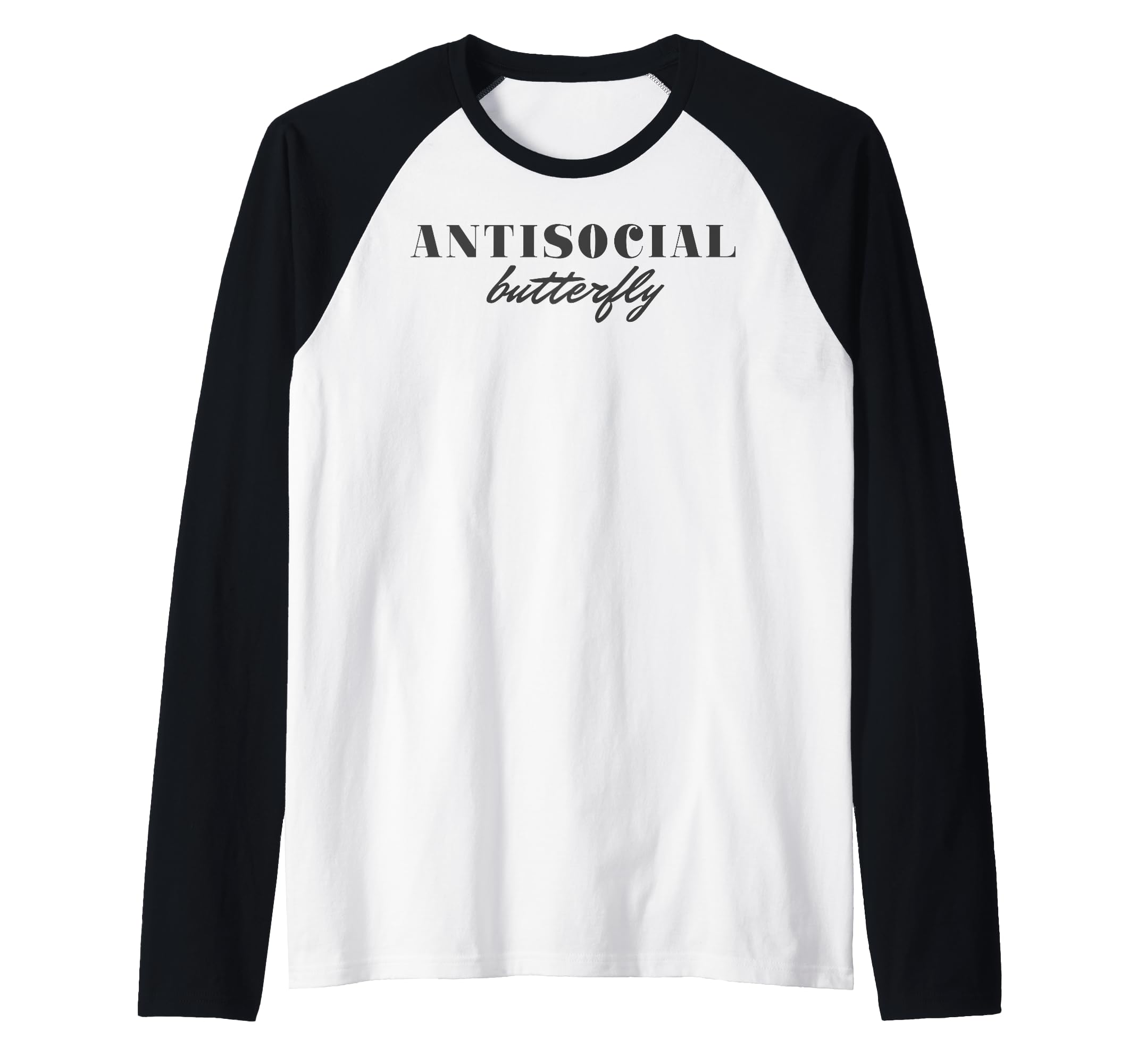 Antisocial Butterfly Text Raglan Baseball Hoodie - Aesthetic Graphic Unisex - T-Shirt, Sweatshirt, Hoodie