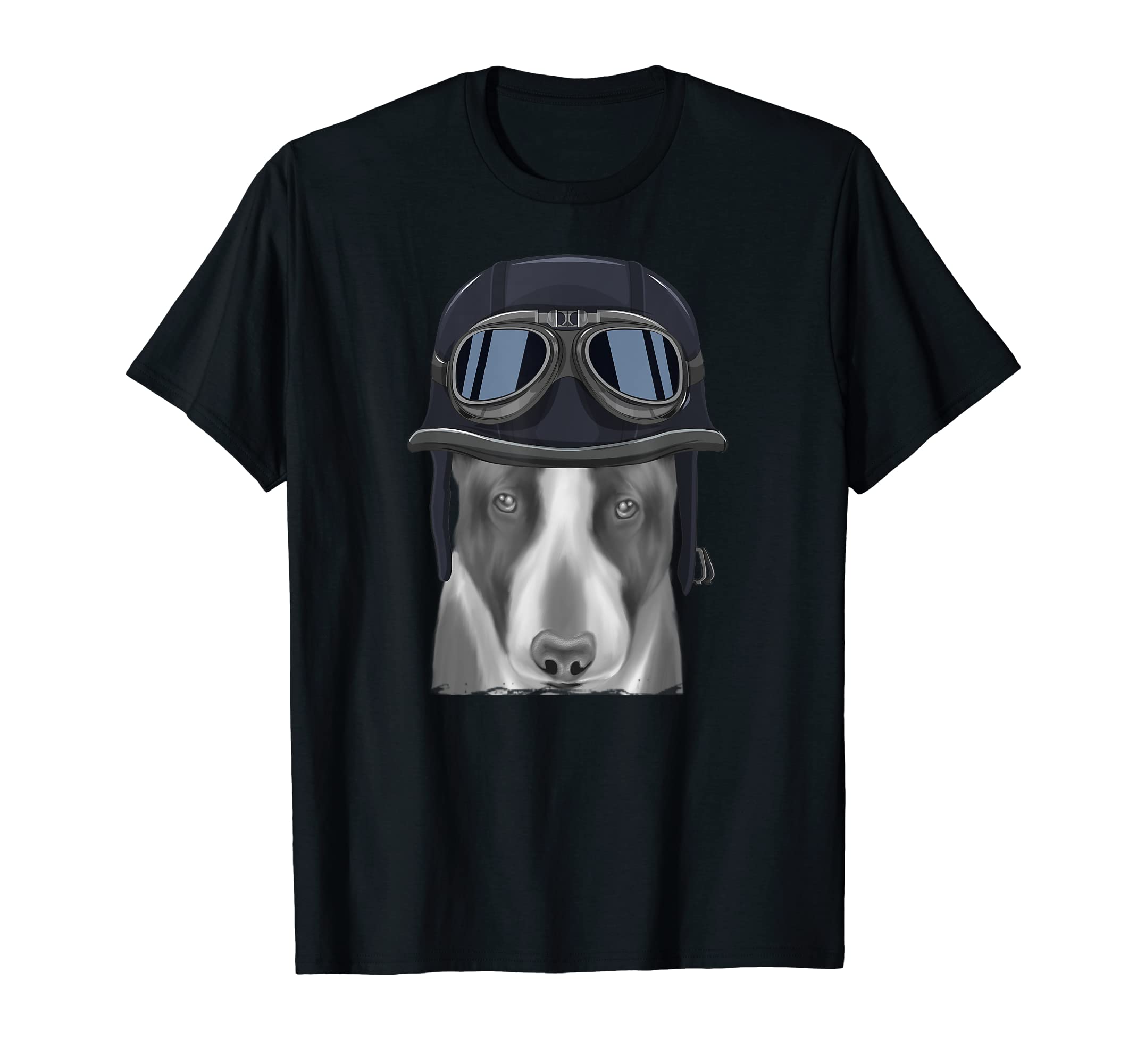 Miniature Bull Terrier Wearing Motorcycle T-Shirt - Graphic Print Unisex - T-Shirt, Sweatshirt, Hoodie