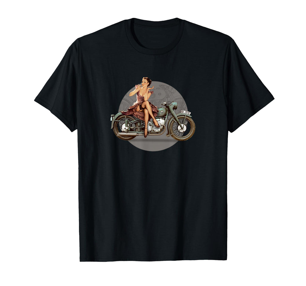 Wwii Pin Up Motorcycle T-Shirt - Custom Art Print Unisex - T-Shirt, Sweatshirt, Hoodie