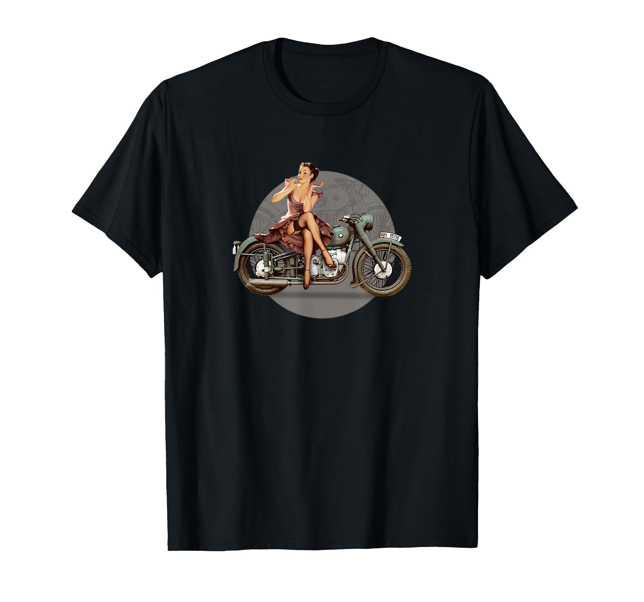 Wwii Pin Up Motorcycle T-Shirt - Custom Art Print Unisex - T-Shirt, Sweatshirt, Hoodie
