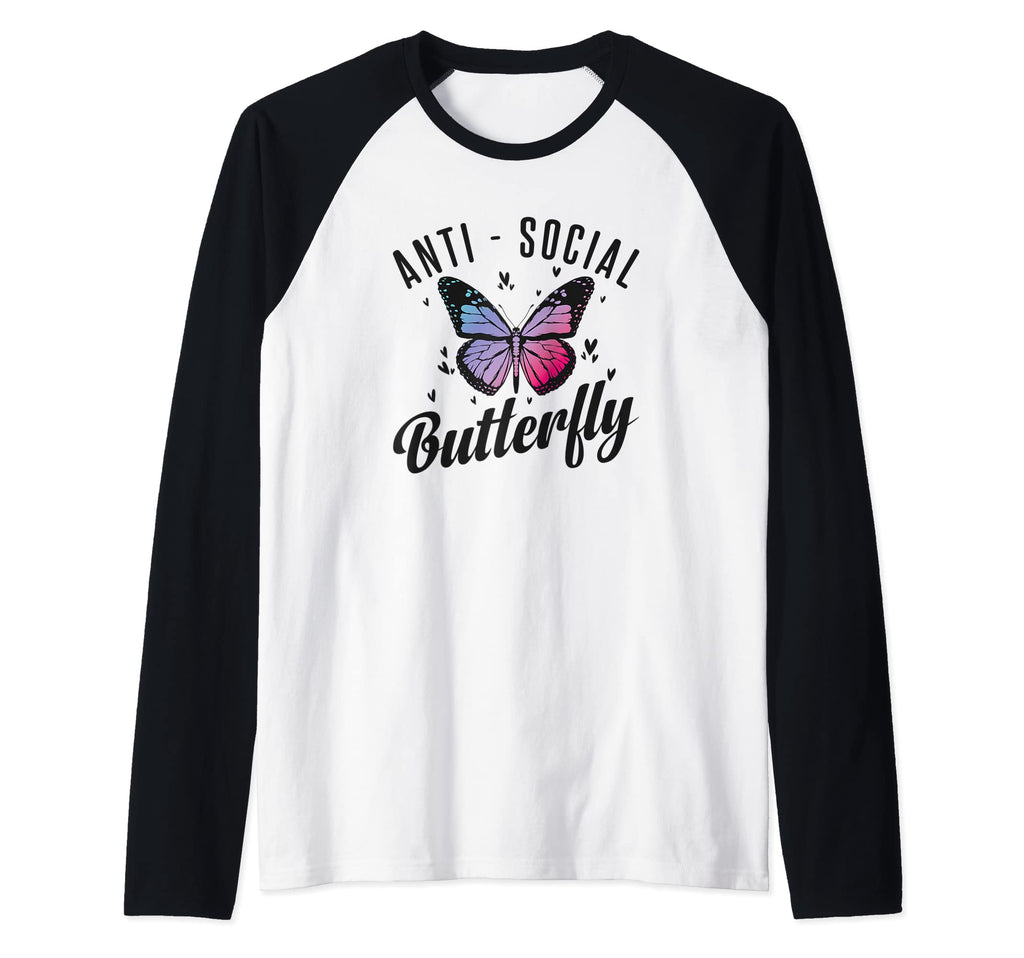 Butterfly Anti Social Butterfly Raglan Hoodie - Minimalist Print Unisex - T-Shirt, Sweatshirt, Hoodie