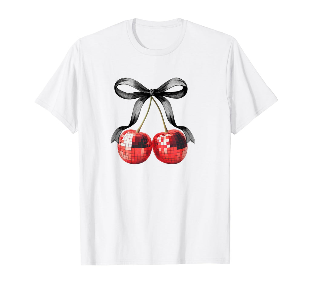 Red Disco Cherry Balls Black Bow Girly T-Shirt - Unique Graphic Unisex - T-Shirt, Sweatshirt, Hoodie