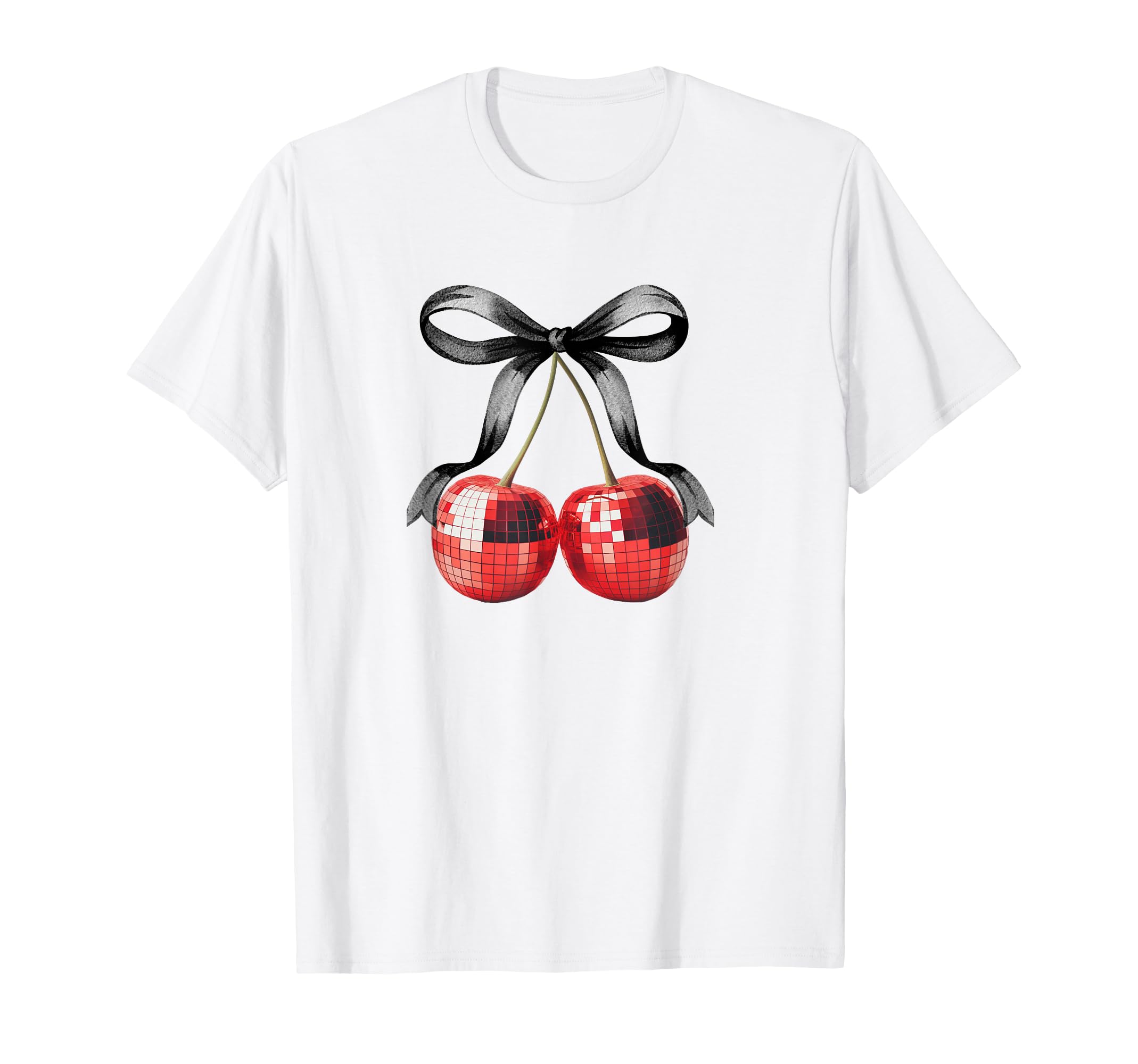 Red Disco Cherry Balls Black Bow Girly T-Shirt - Unique Graphic Unisex - T-Shirt, Sweatshirt, Hoodie