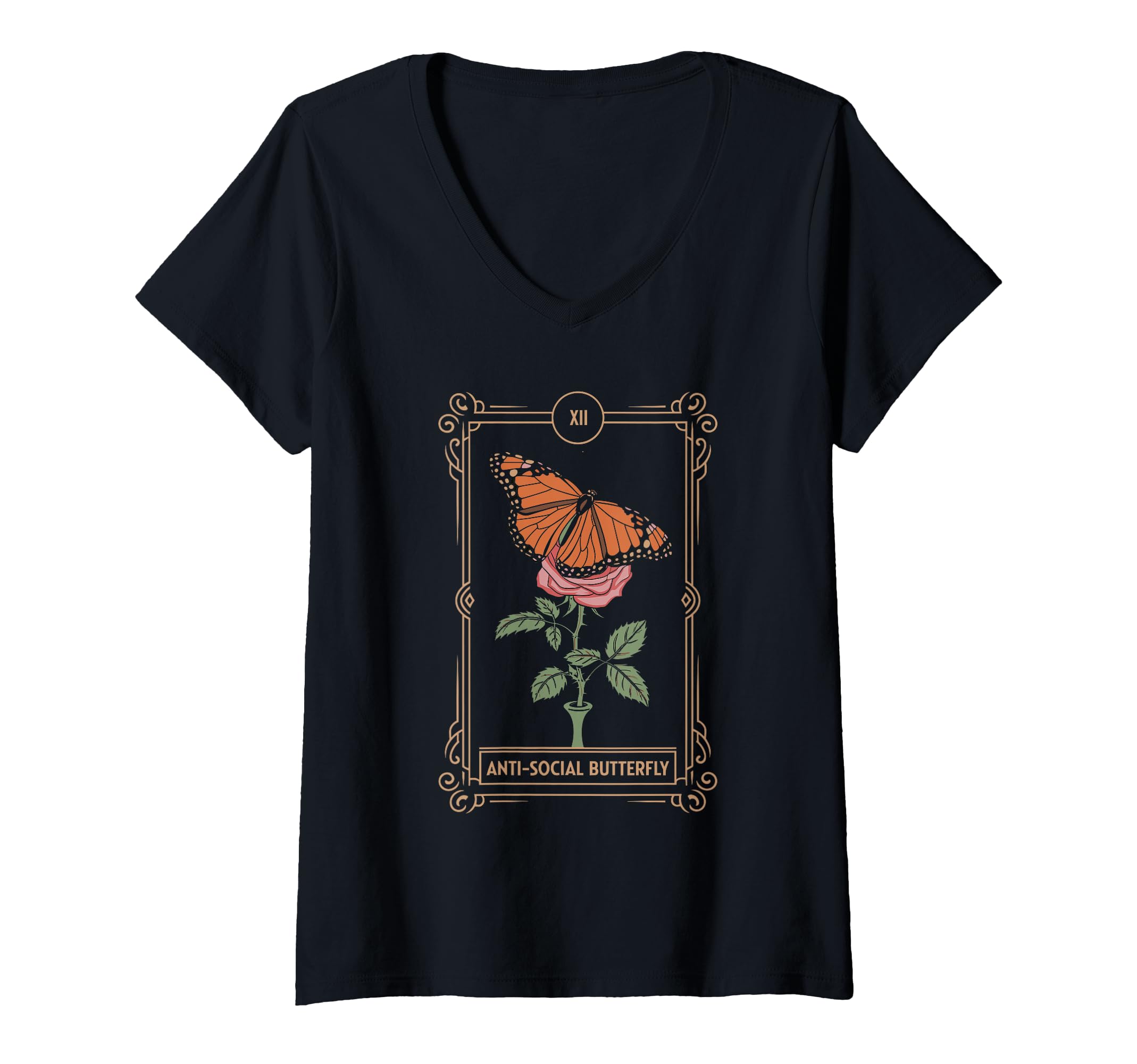 Womens Anti Social Butterfly Tarot V Neck T-Shirt - Minimalist Print Unisex - T-Shirt, Sweatshirt, Hoodie