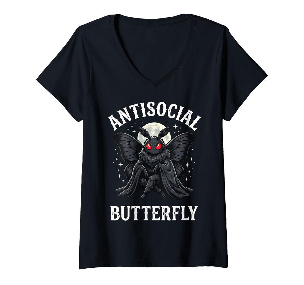 Womens Antisocial Butterfly V Neck T-Shirt - Aesthetic Graphic Unisex - T-Shirt, Sweatshirt, Hoodie