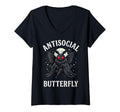 Womens Antisocial Butterfly V Neck T-Shirt - Aesthetic Graphic Unisex - T-Shirt, Sweatshirt, Hoodie