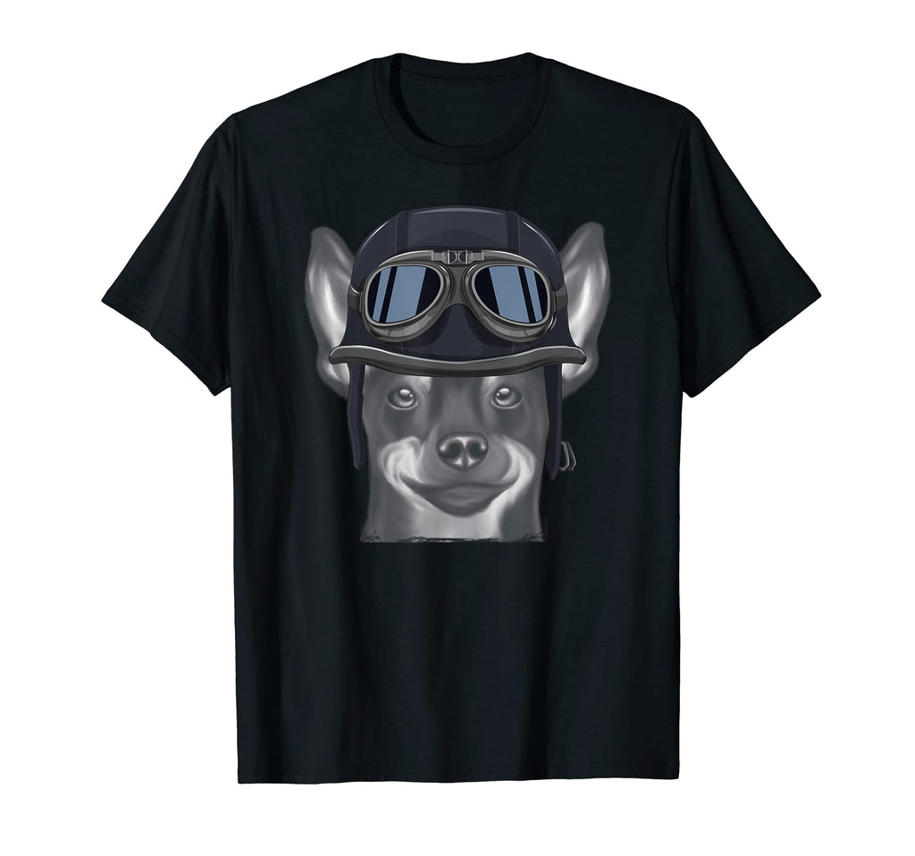 Miniature Pinscher Wearing Motorcycle T-Shirt - Custom Art Print Unisex - T-Shirt, Sweatshirt, Hoodie