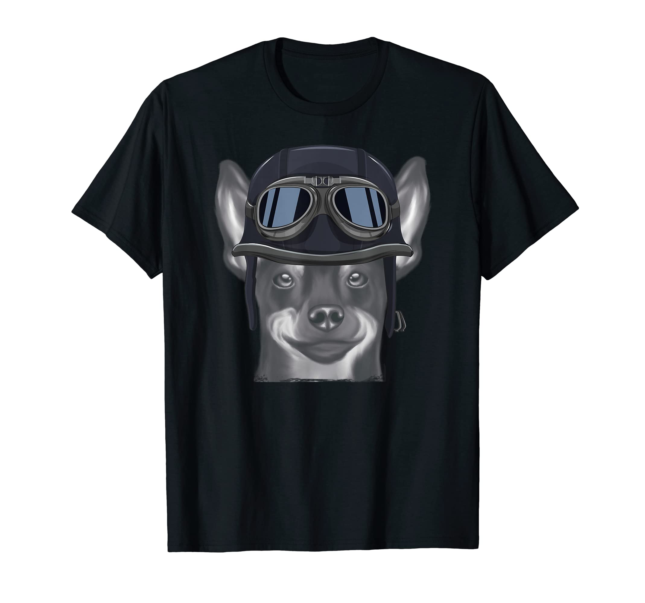 Miniature Pinscher Wearing Motorcycle T-Shirt - Custom Art Print Unisex - T-Shirt, Sweatshirt, Hoodie