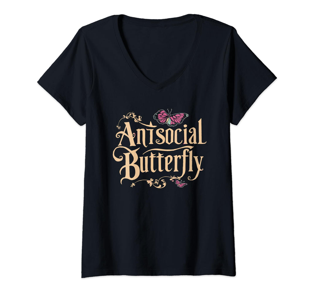 Womens Antisocial Butterfly V Neck T-Shirt - Casual Everyday Wear Men Women - T-Shirt, Sweatshirt, Hoodie