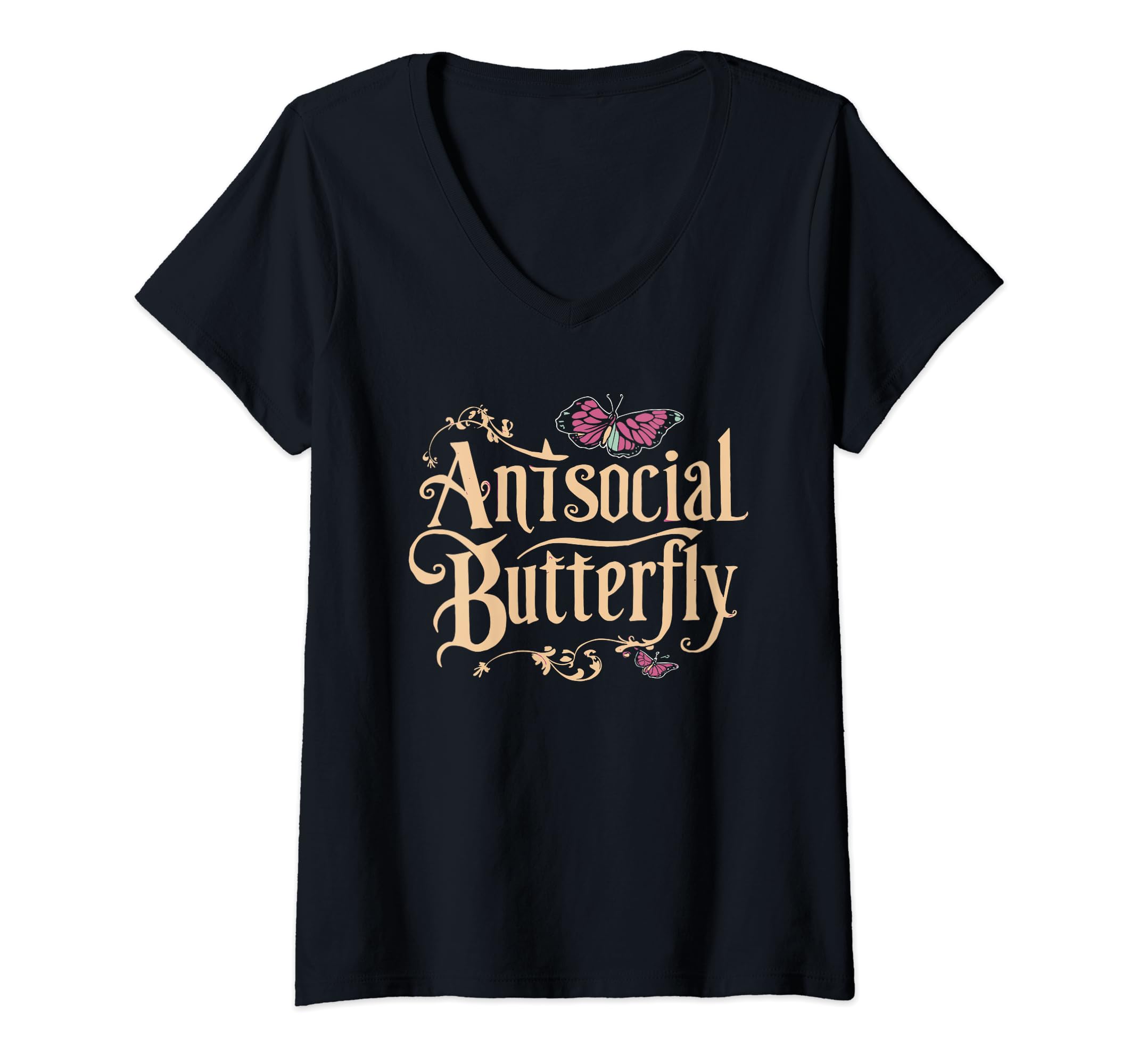 Womens Antisocial Butterfly V Neck T-Shirt - Casual Everyday Wear Men Women - T-Shirt, Sweatshirt, Hoodie