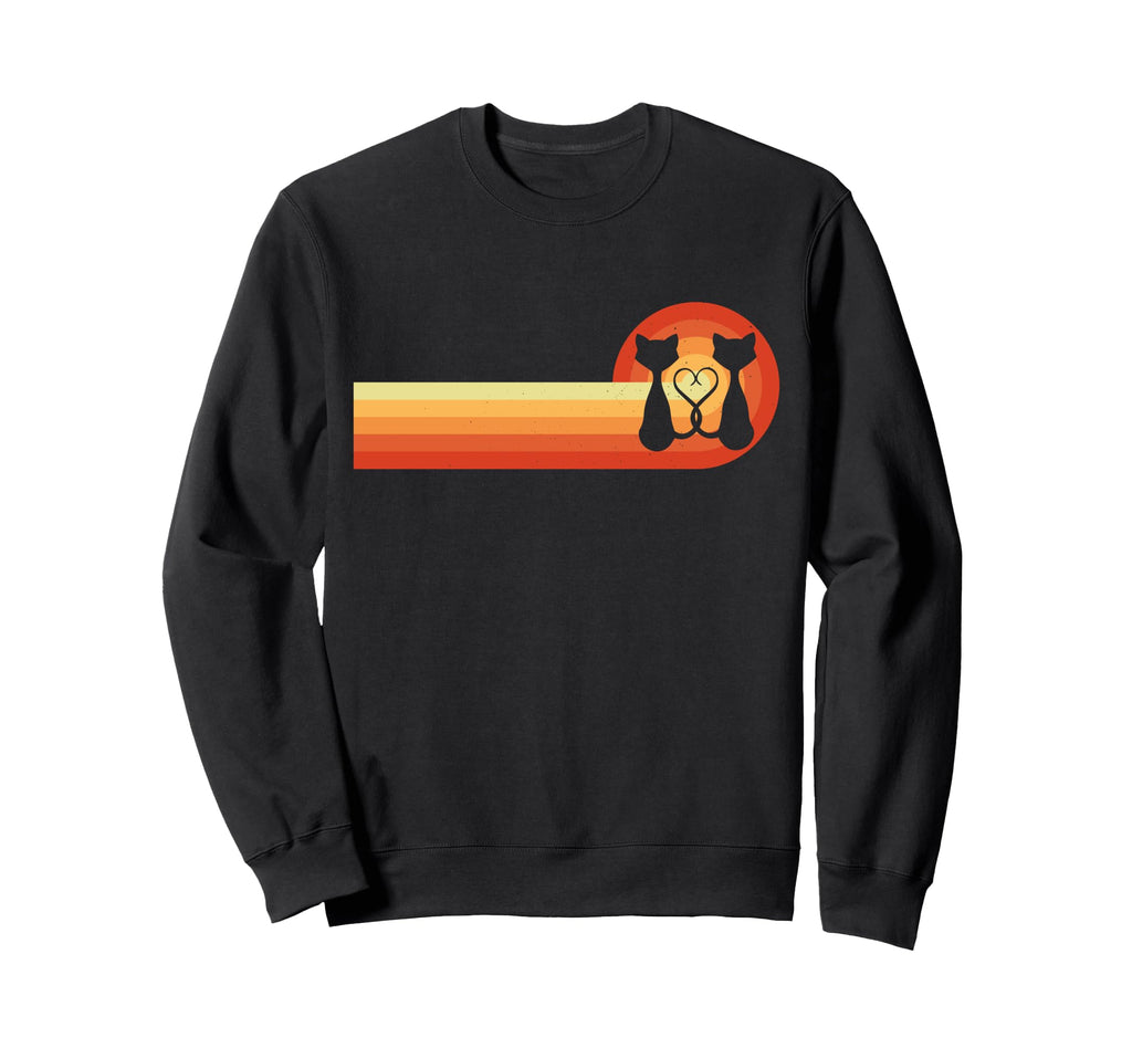 Cats Silhouettes Heart Sunset 70S Sweatshirt - Graphic Print Men Women - T-Shirt, Sweatshirt, Hoodie