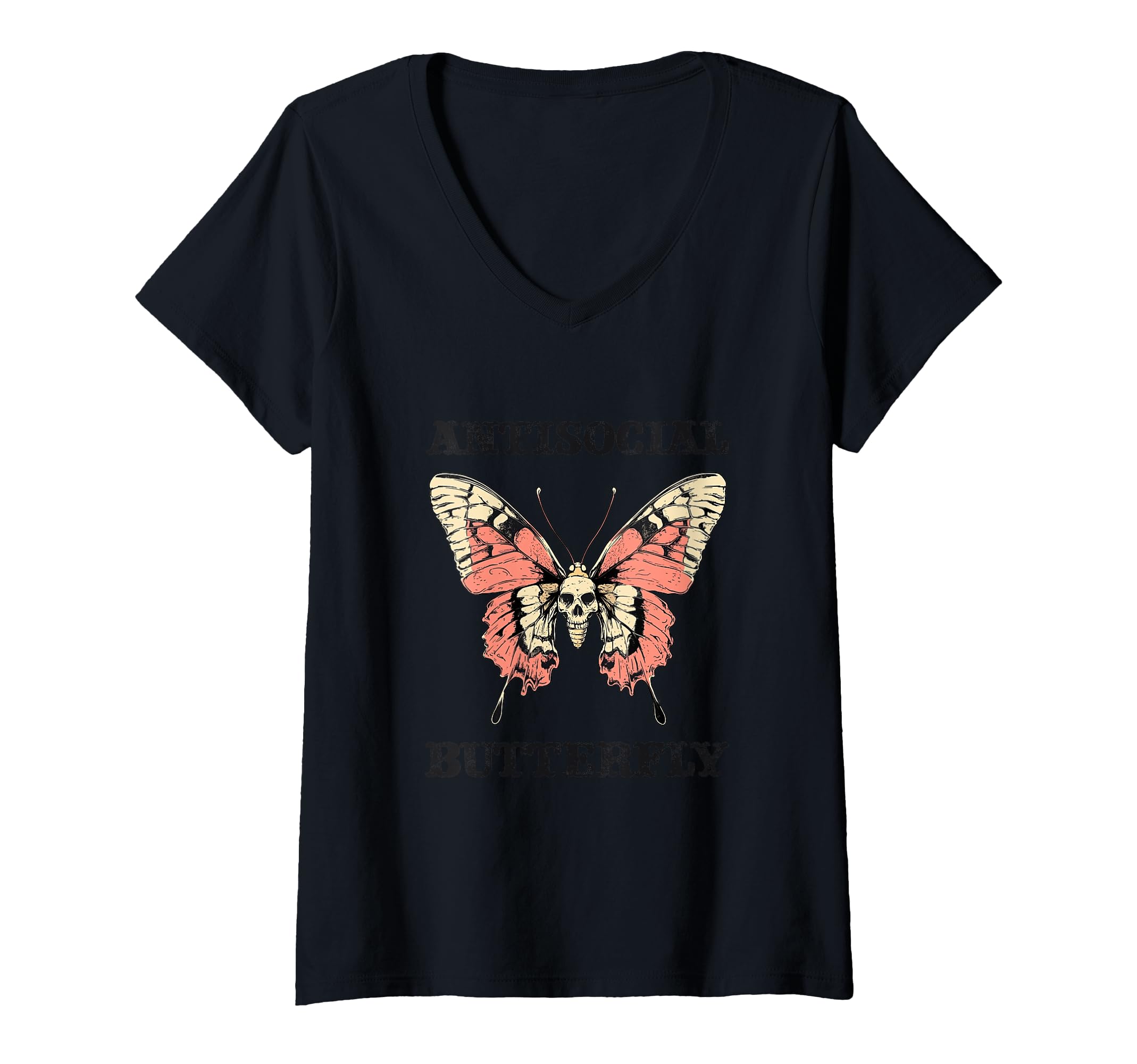 Womens Antisocial Butterfly V Neck T-Shirt - Aesthetic Graphic Men Women - T-Shirt, Sweatshirt, Hoodie