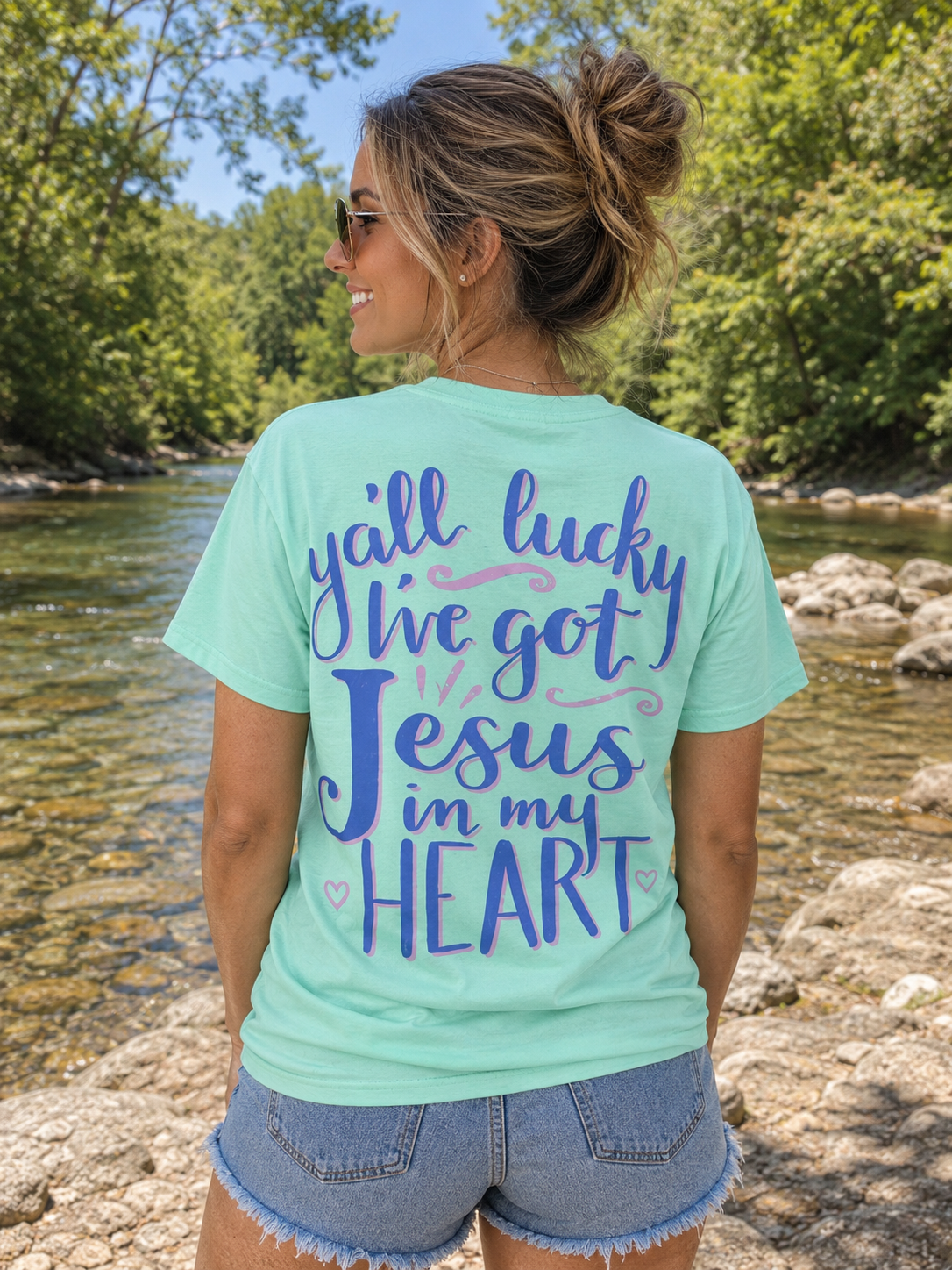 Southern Attitude Preppy Jesus In My Heart - Adult & Kids T-Shirts, Sweatshirts & Hoodies apparel design preview 1