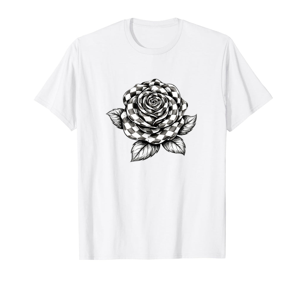 Checkered Flower Checker Rose T-Shirt - Unique Graphic Men Women - T-Shirt, Sweatshirt, Hoodie