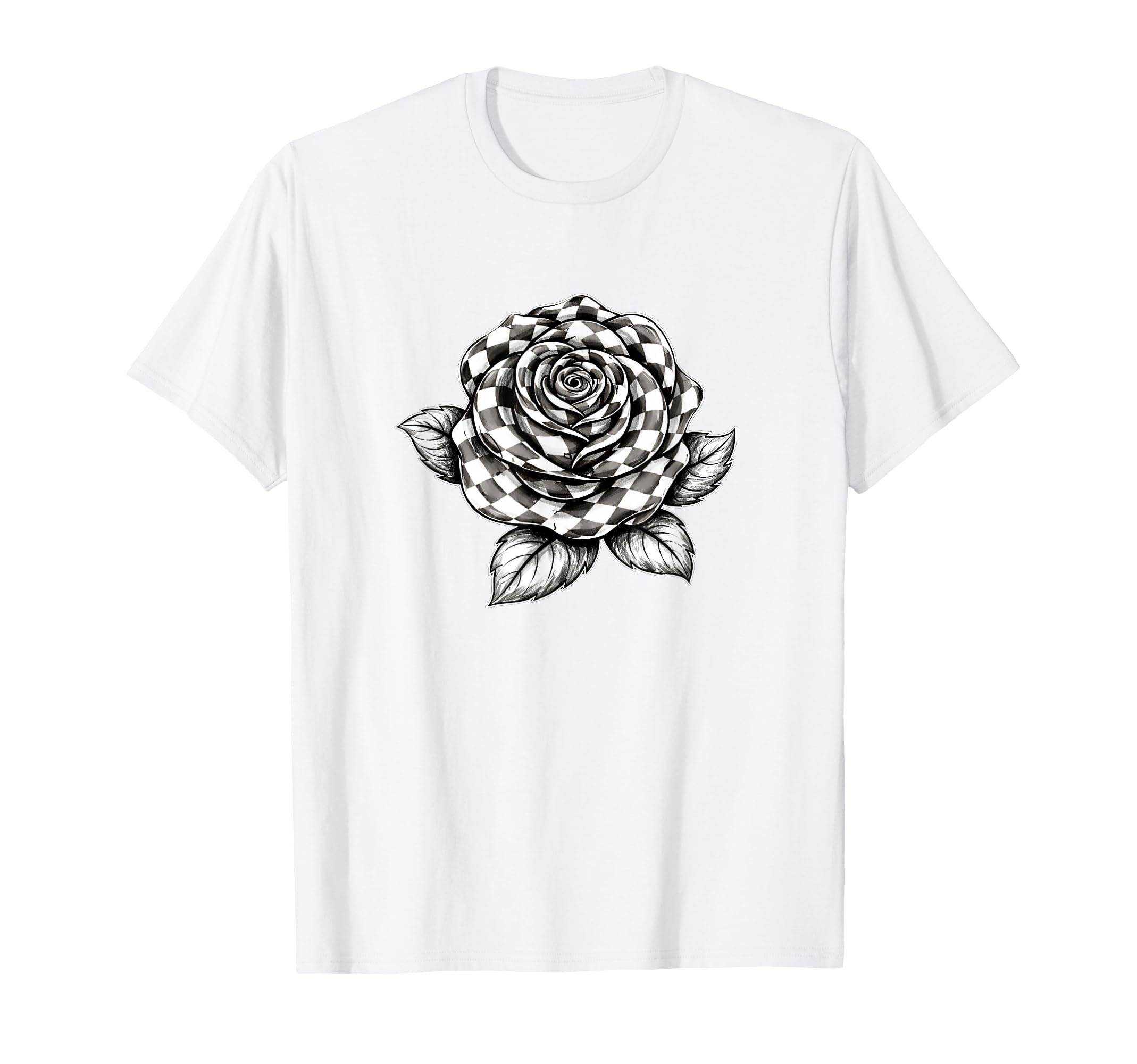 Checkered Flower Checker Rose T-Shirt - Unique Graphic Men Women - T-Shirt, Sweatshirt, Hoodie
