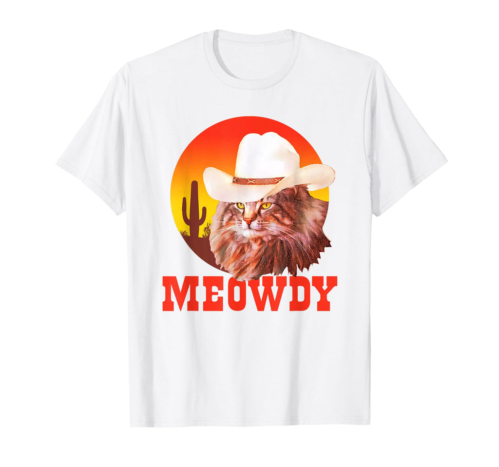 Meowdy Funny Country Music Cat Cowboy Hat T-Shirt - Graphic Print Men Women - T-Shirt, Sweatshirt, Hoodie