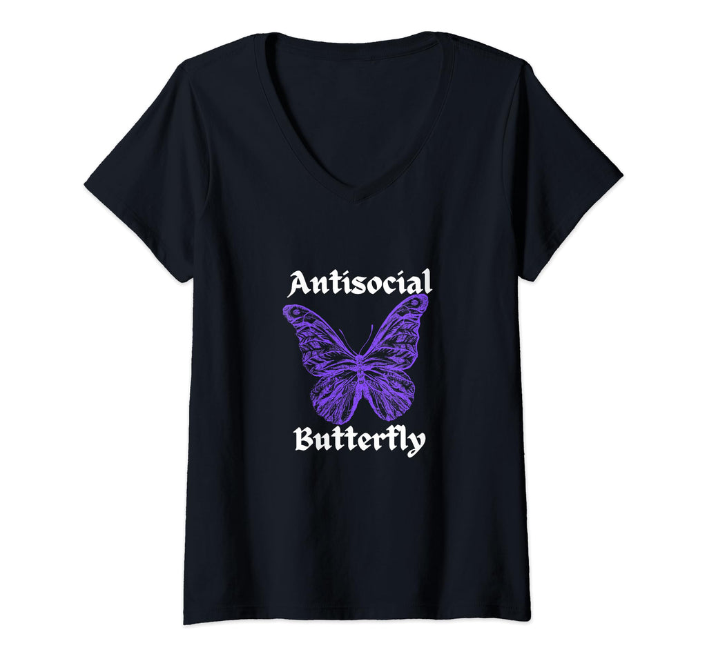 Womens Antisocial Butterfly V T-Shirt - Casual Everyday Wear for Adults - T-Shirt, Sweatshirt, Hoodie